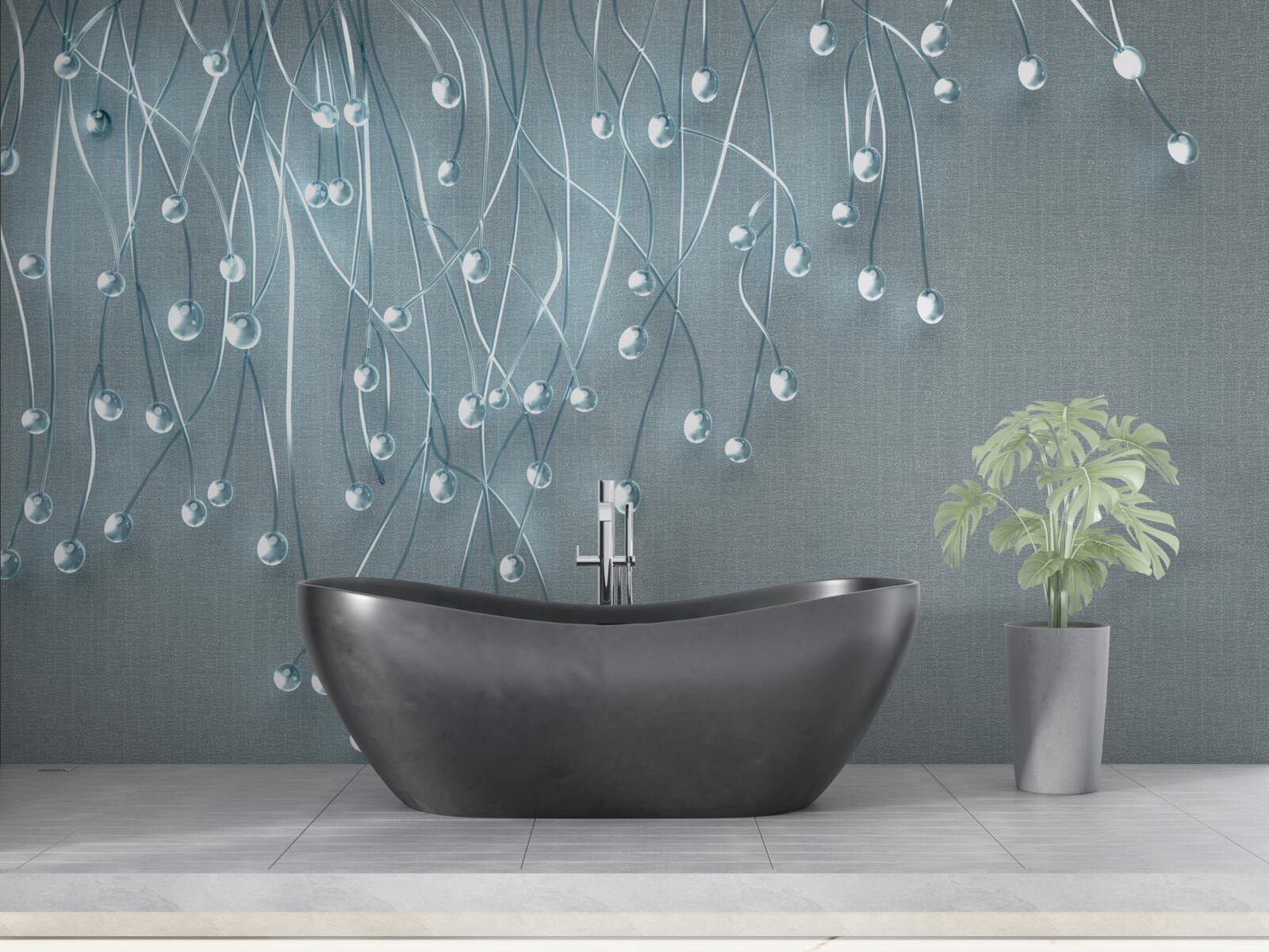 Papier peint fleurs s'épanouissant la nuit sur fond gris