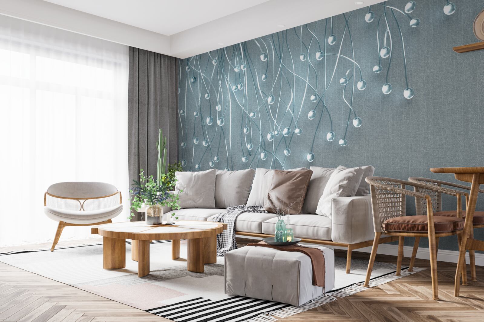 Papier peint fleurs s'épanouissant la nuit sur fond gris