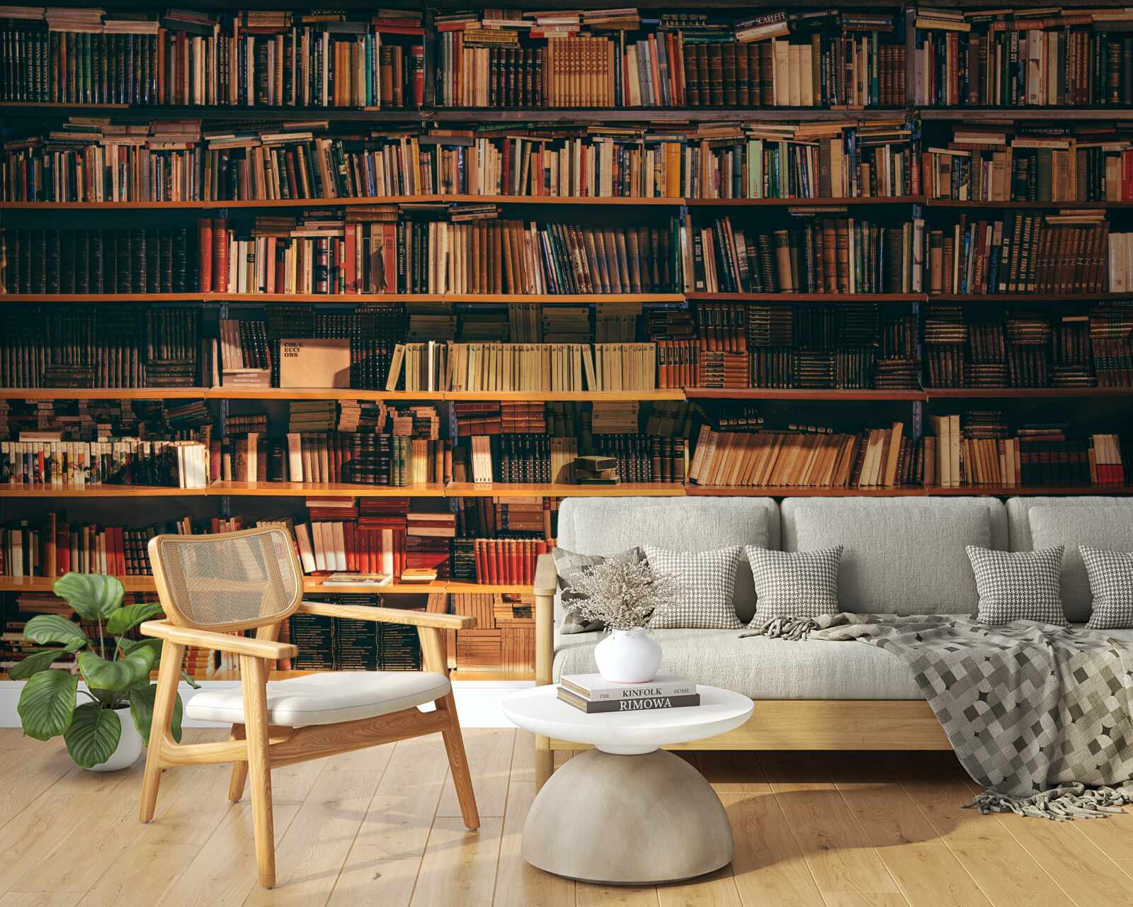 Papier peint une grande étagère remplie de nombreux livres