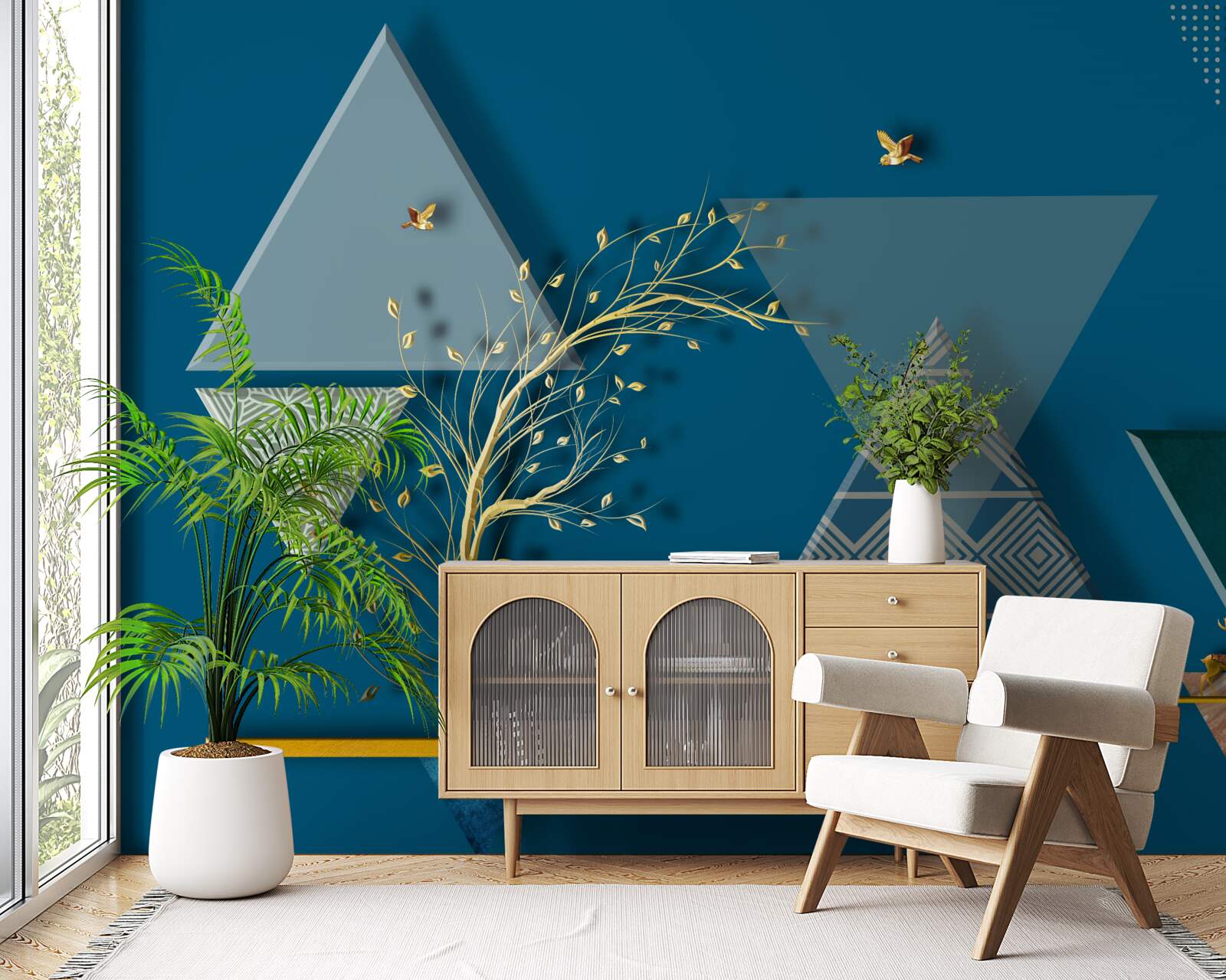 Papier peint divers triangles sur fond bleu