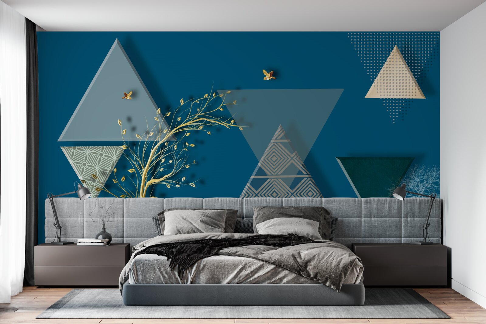 Papier peint divers triangles sur fond bleu