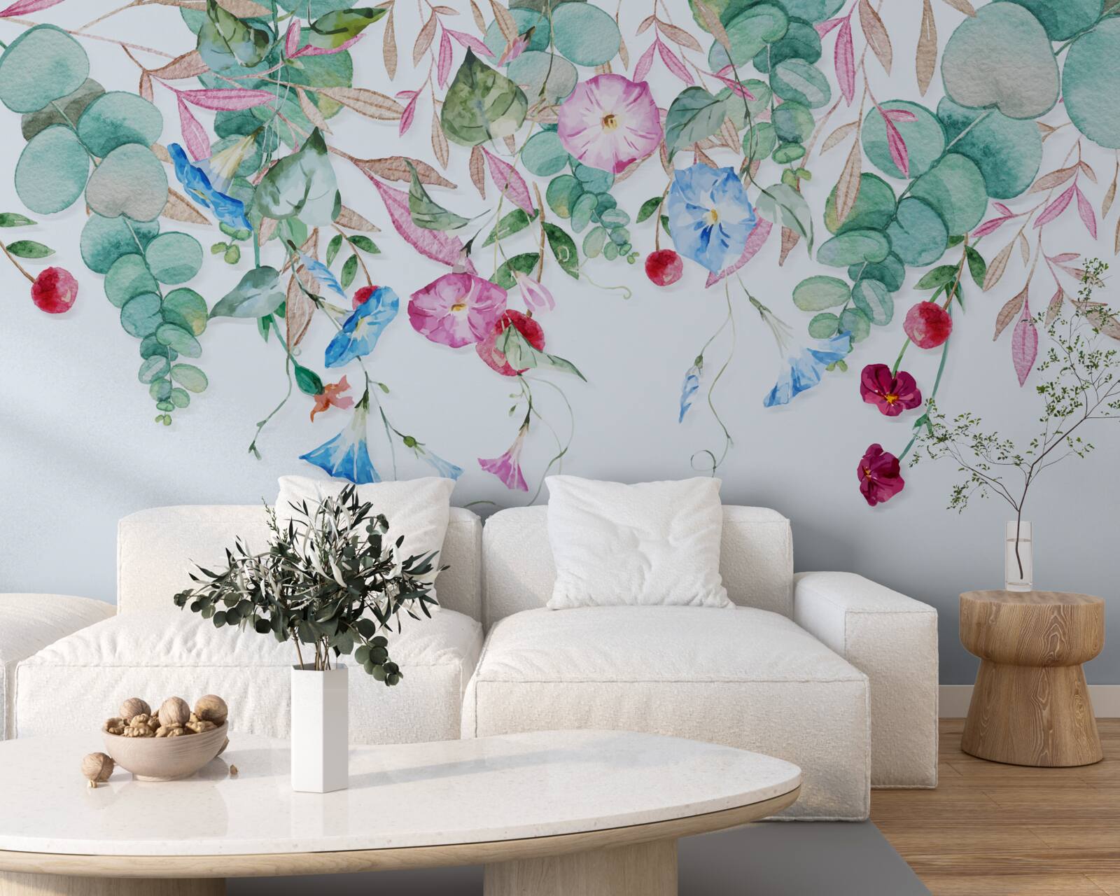 Papier peint combinaison parfumée de verdure et de fleurs