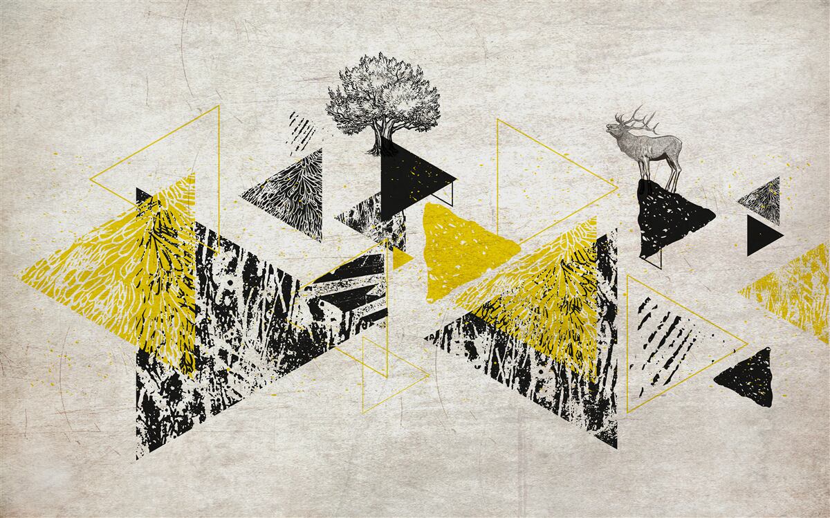 Papier peint triangles multidirectionnels avec or