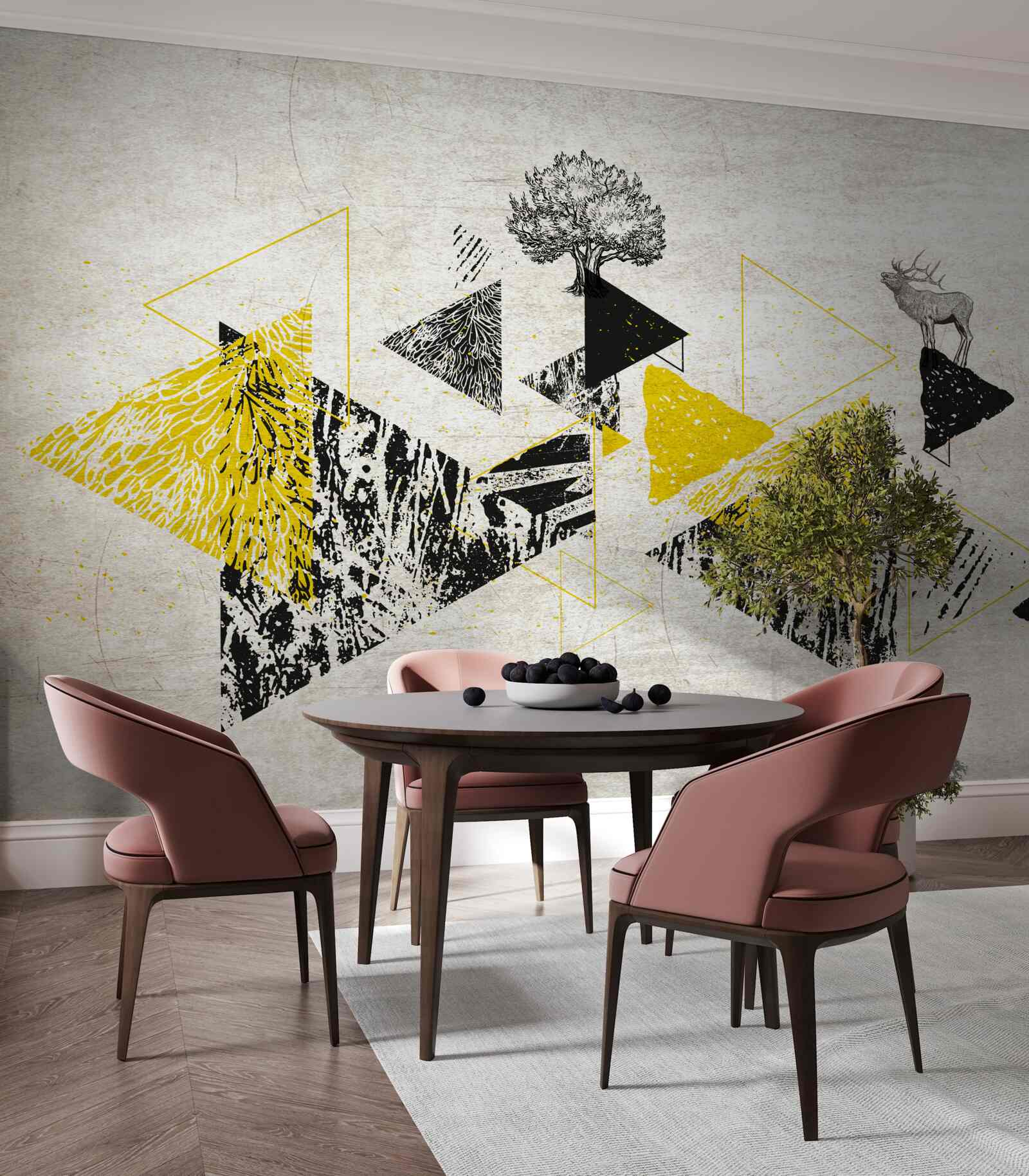Papier peint triangles multidirectionnels avec or