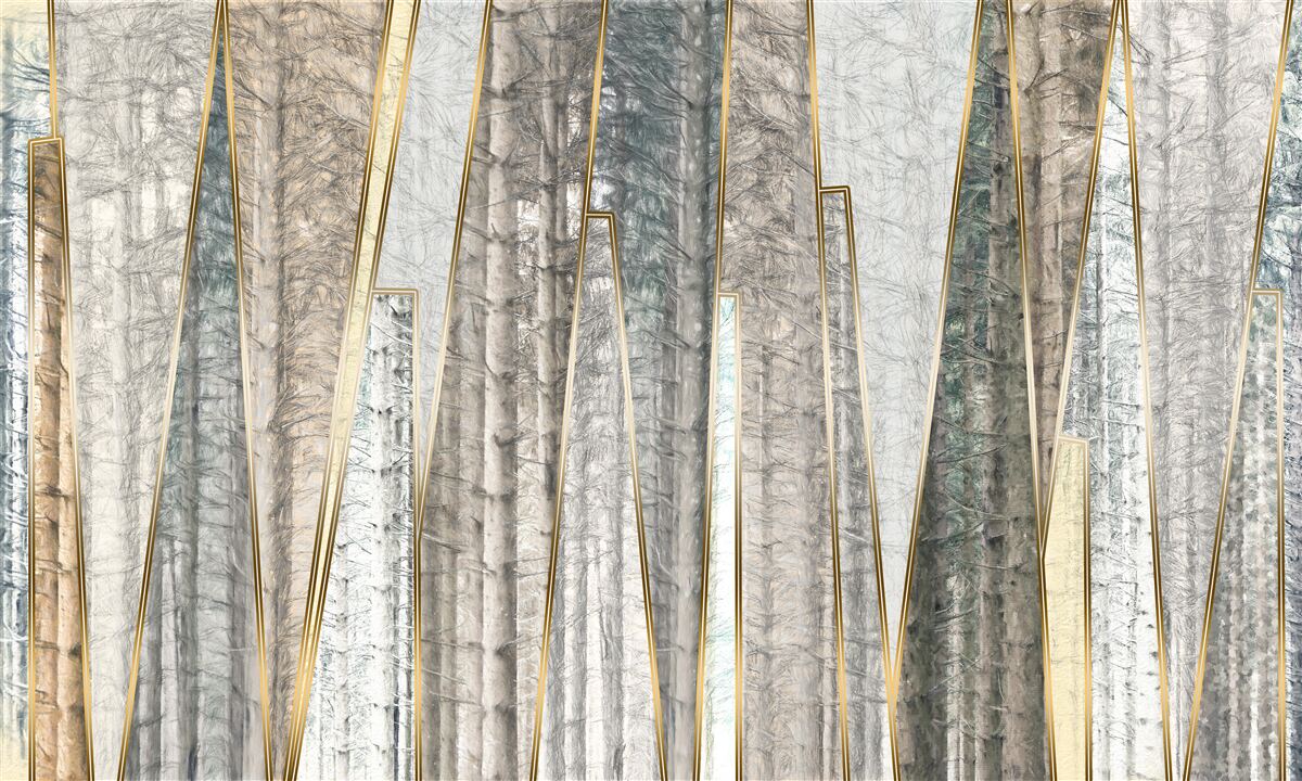Papier peint une forêt brumeuse d'arbres élancés