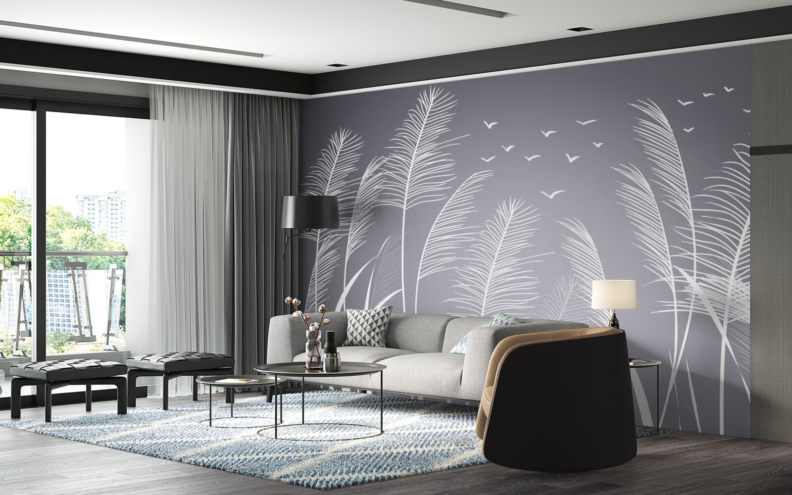 Papier peint sous les tropiques, le vent fait tomber les oiseaux de leurs branches