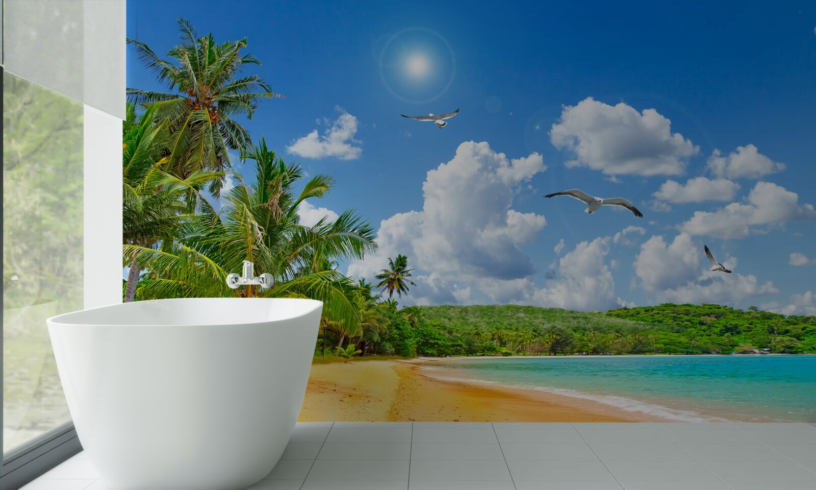 Papier peint plage tropicale en bord de mer, comme au paradis