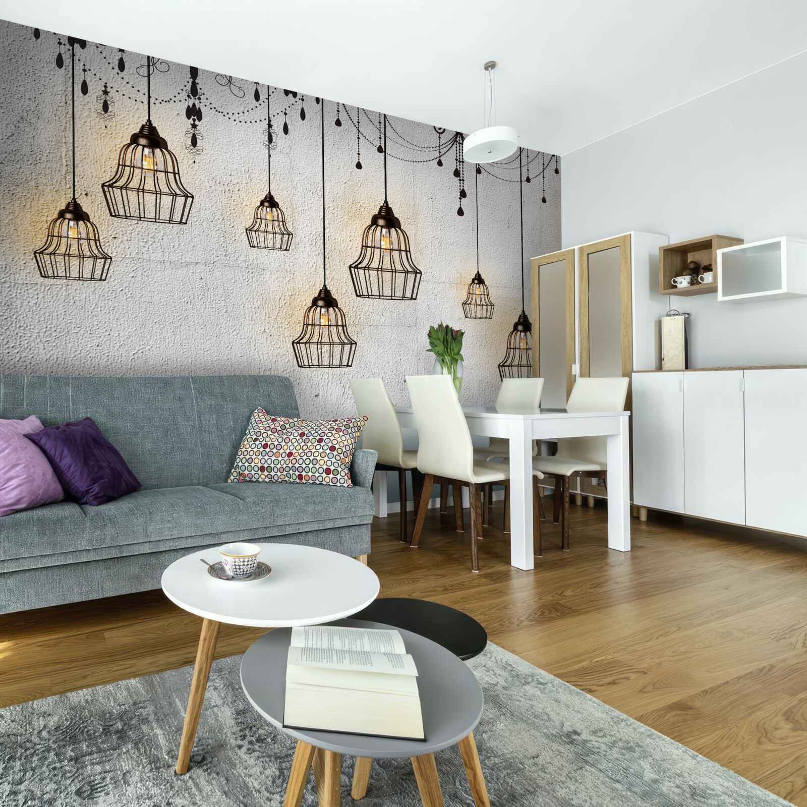 Papier peint luminaires avec abat-jour sur fond gris