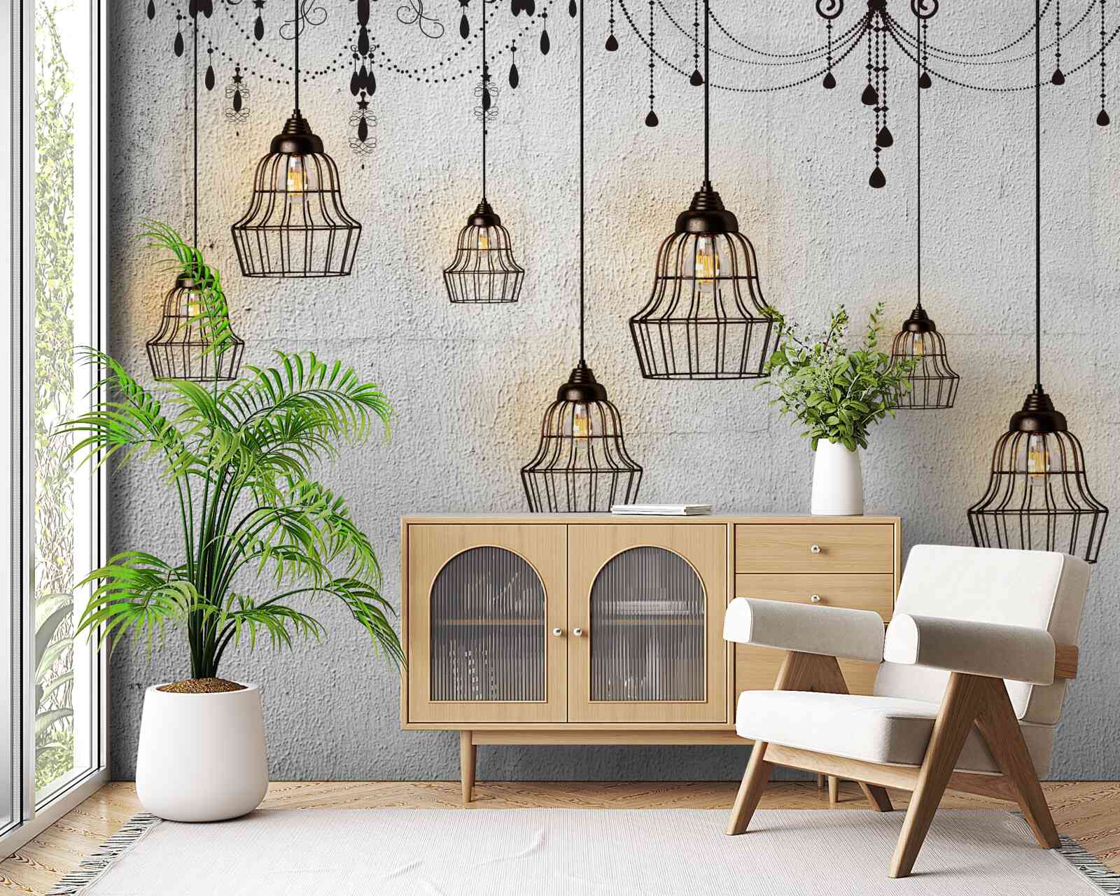 Papier peint luminaires avec abat-jour sur fond gris