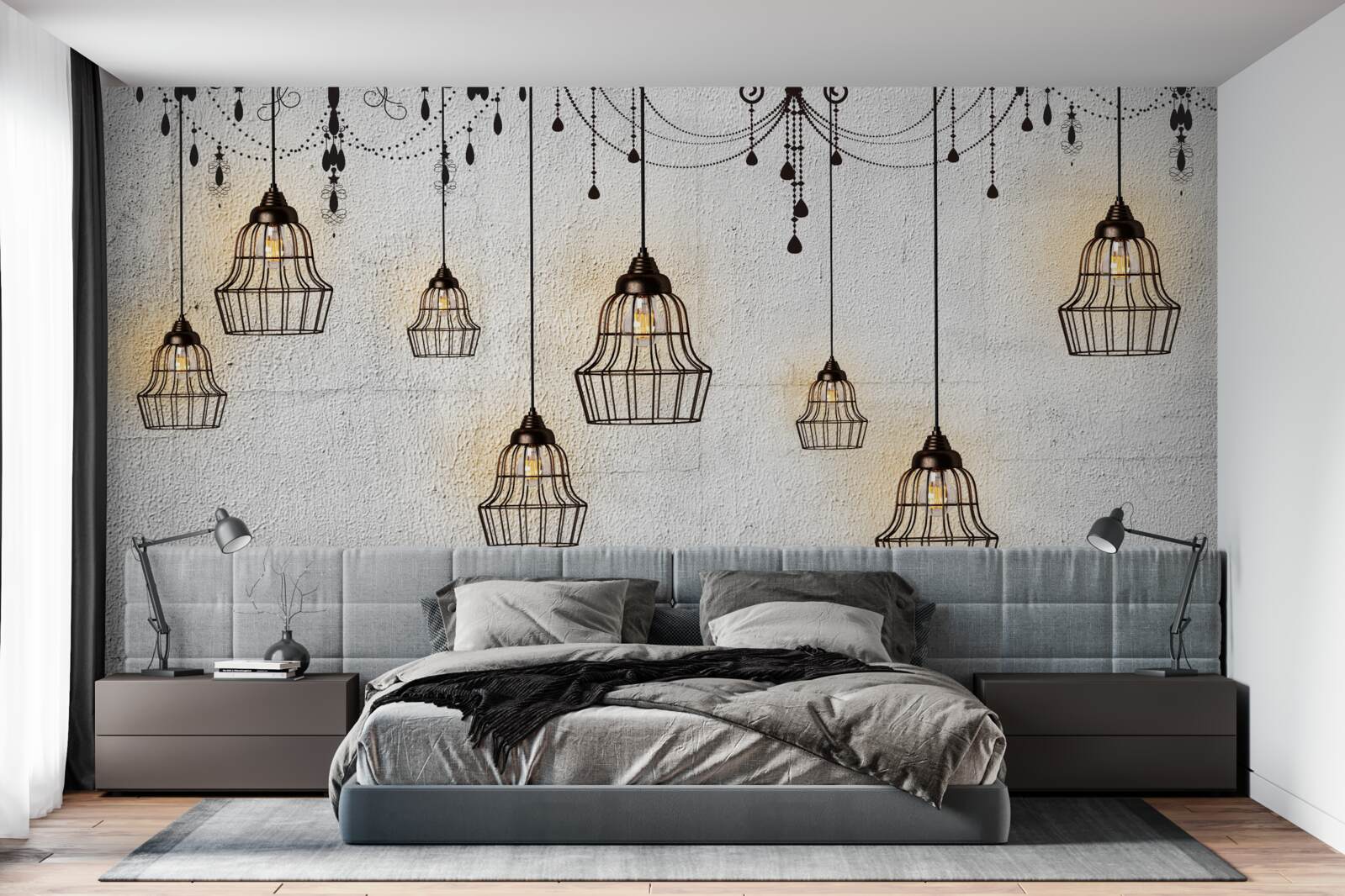 Papier peint luminaires avec abat-jour sur fond gris