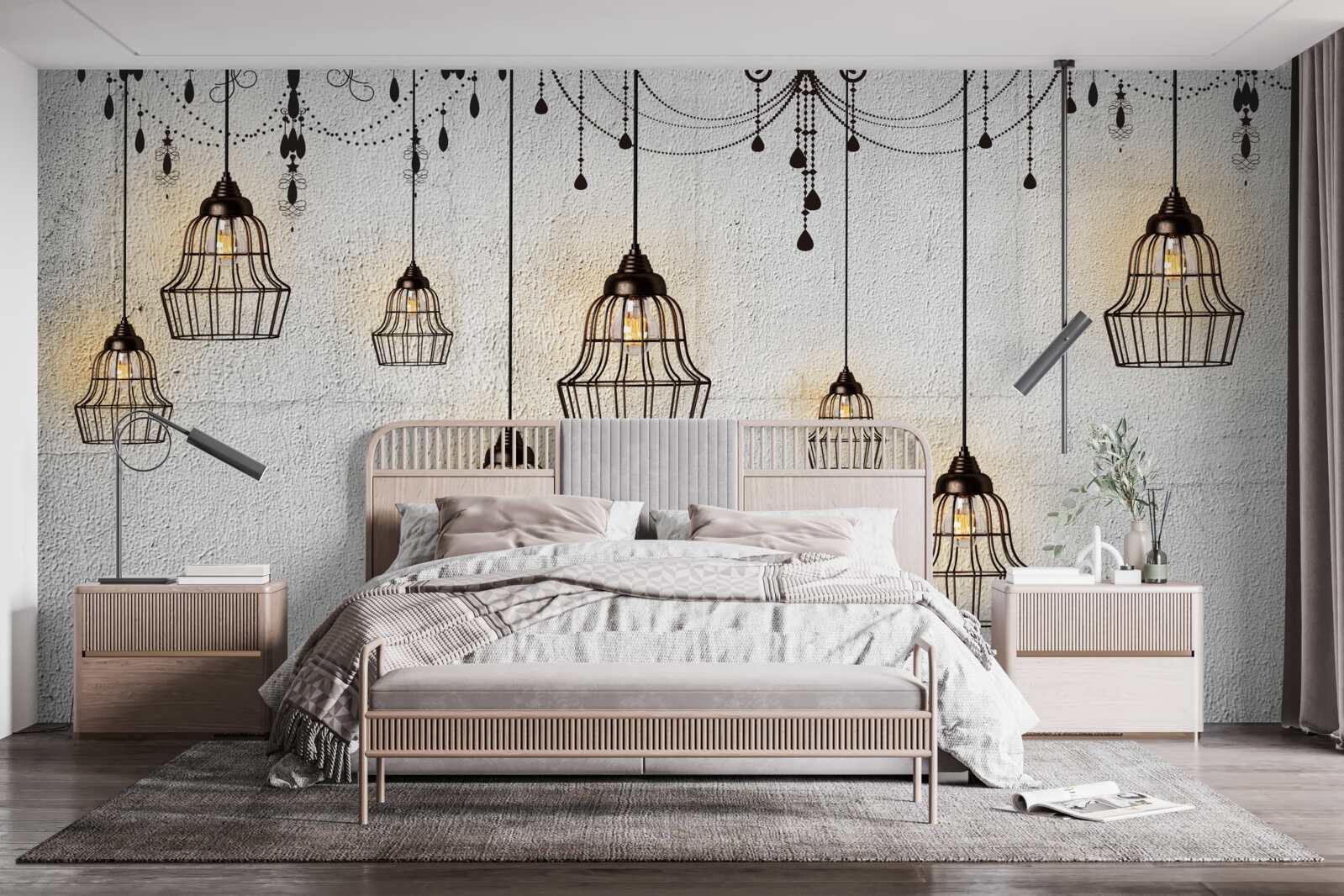Papier peint luminaires avec abat-jour sur fond gris