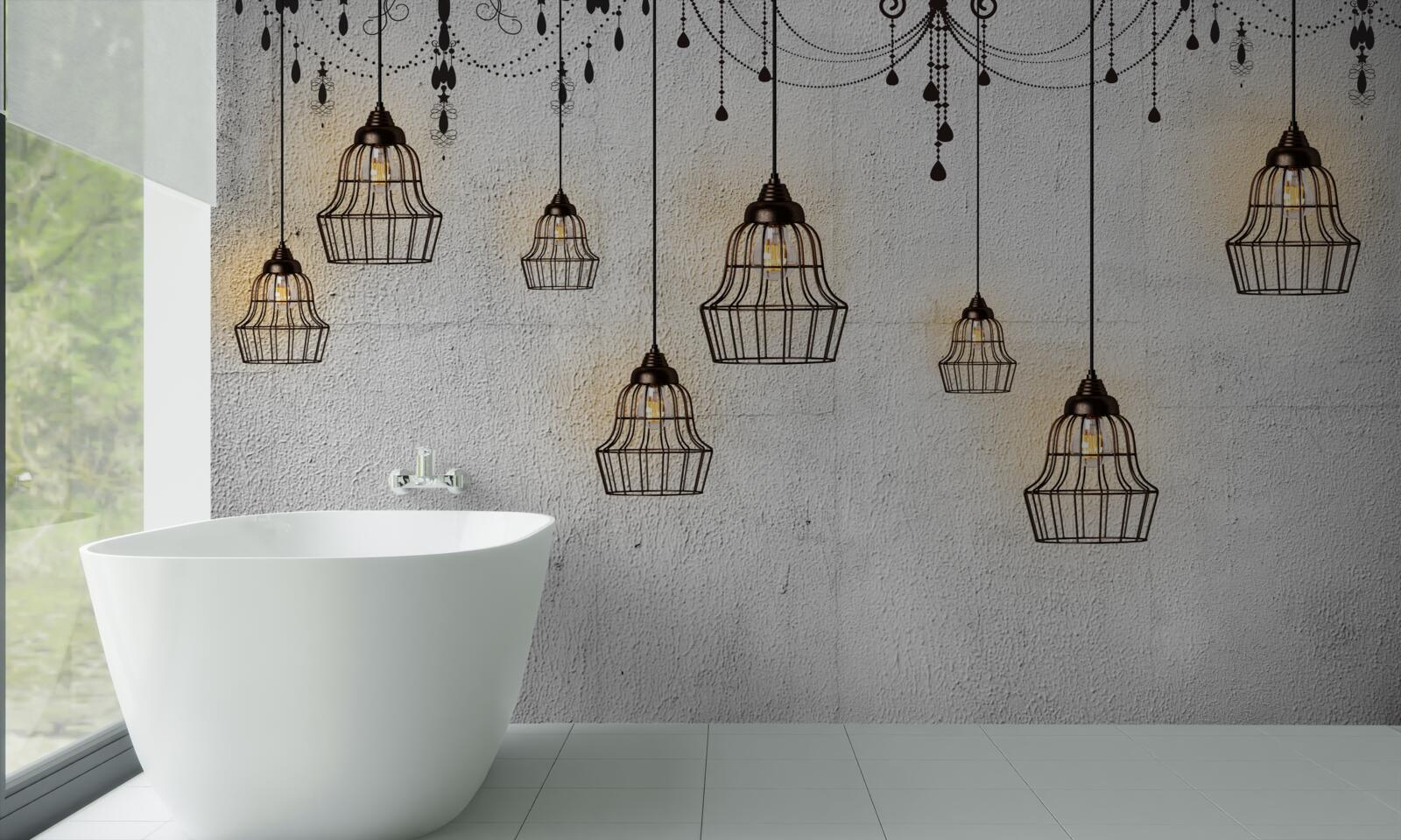 Papier peint luminaires avec abat-jour sur fond gris