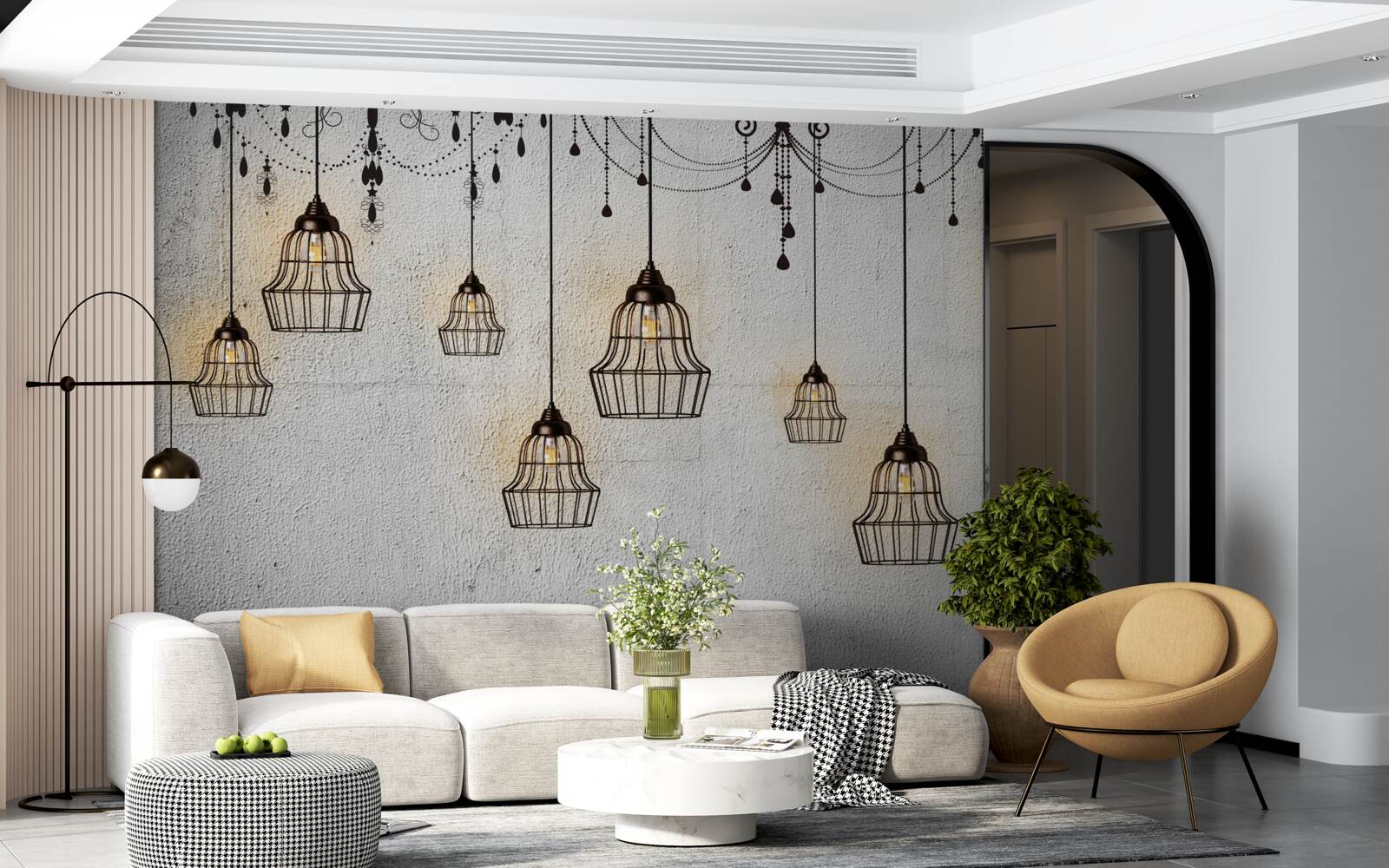 Papier peint luminaires avec abat-jour sur fond gris