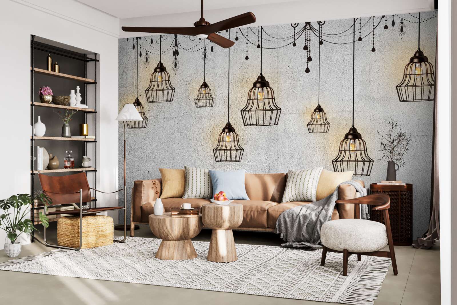 Papier peint luminaires avec abat-jour sur fond gris