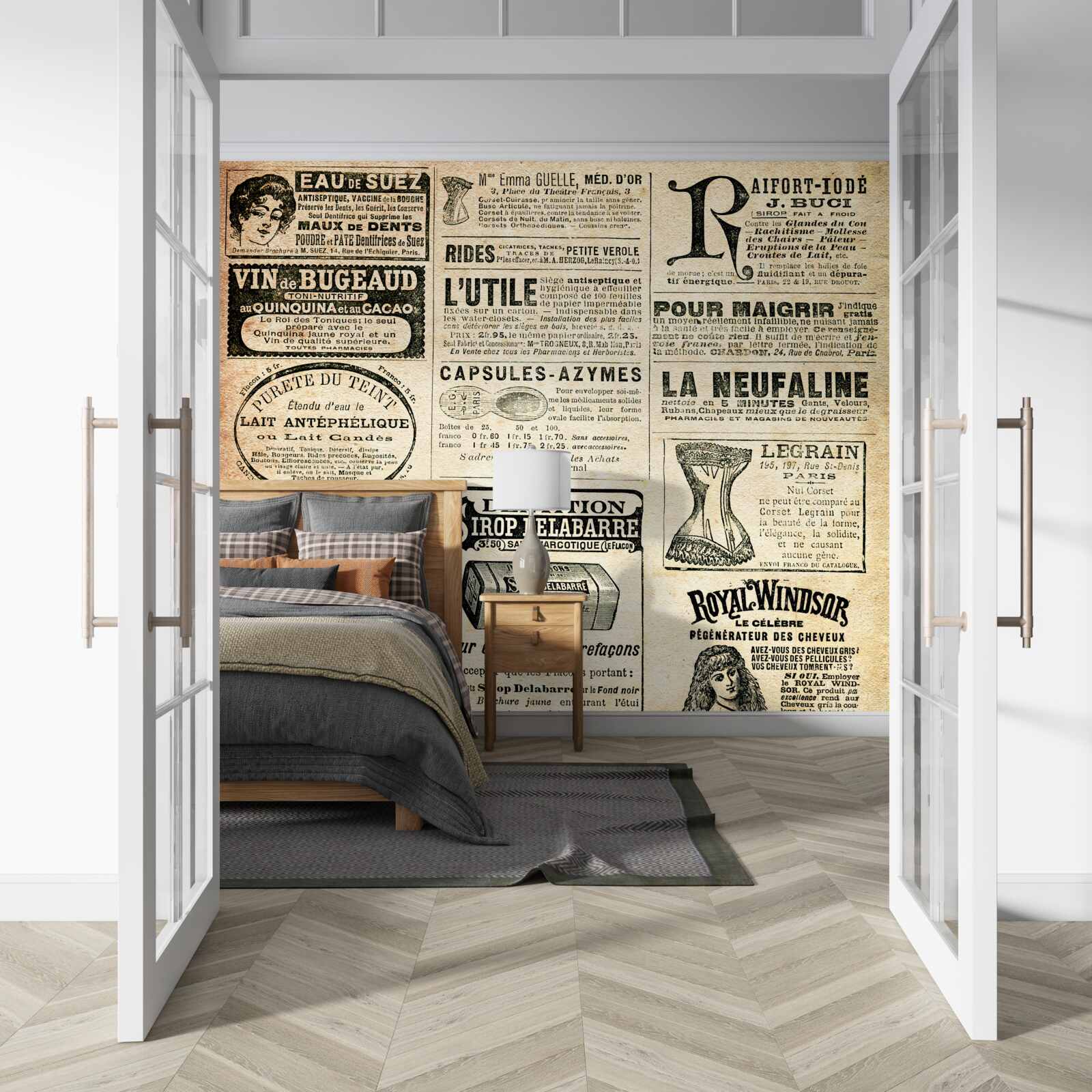 Papier peint édition avec textes et cachets