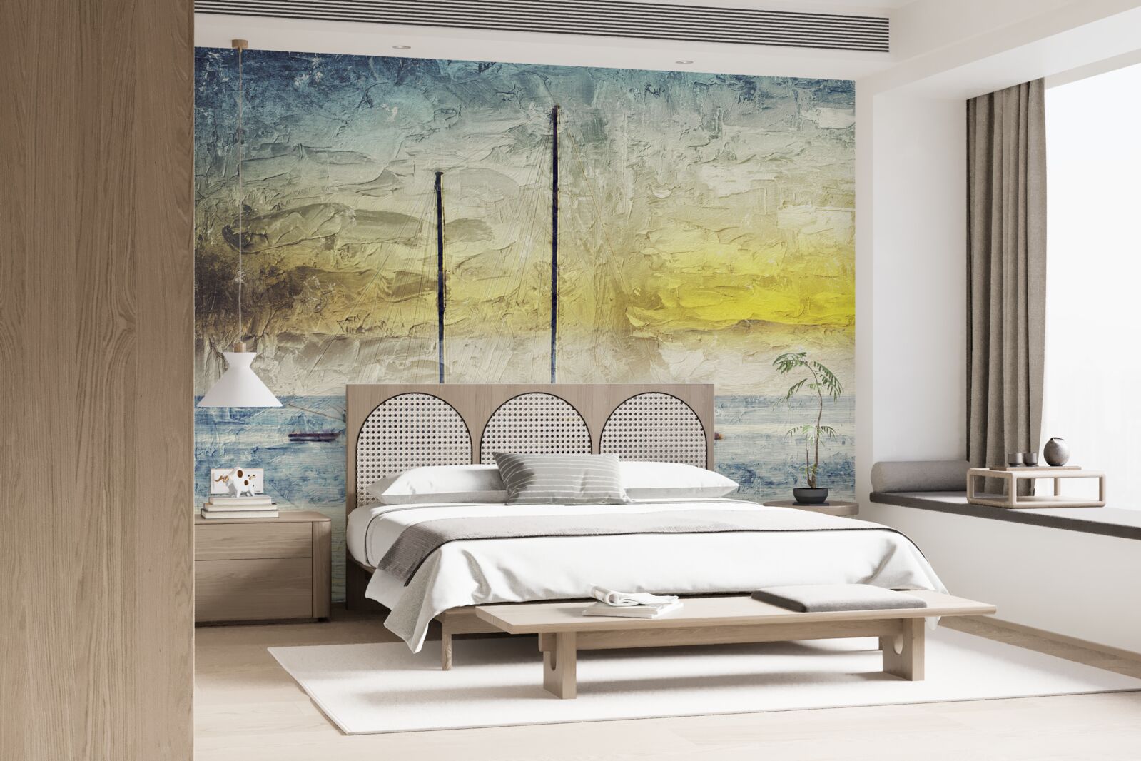 Papier peint le coucher de soleil colore les yachts dans la baie