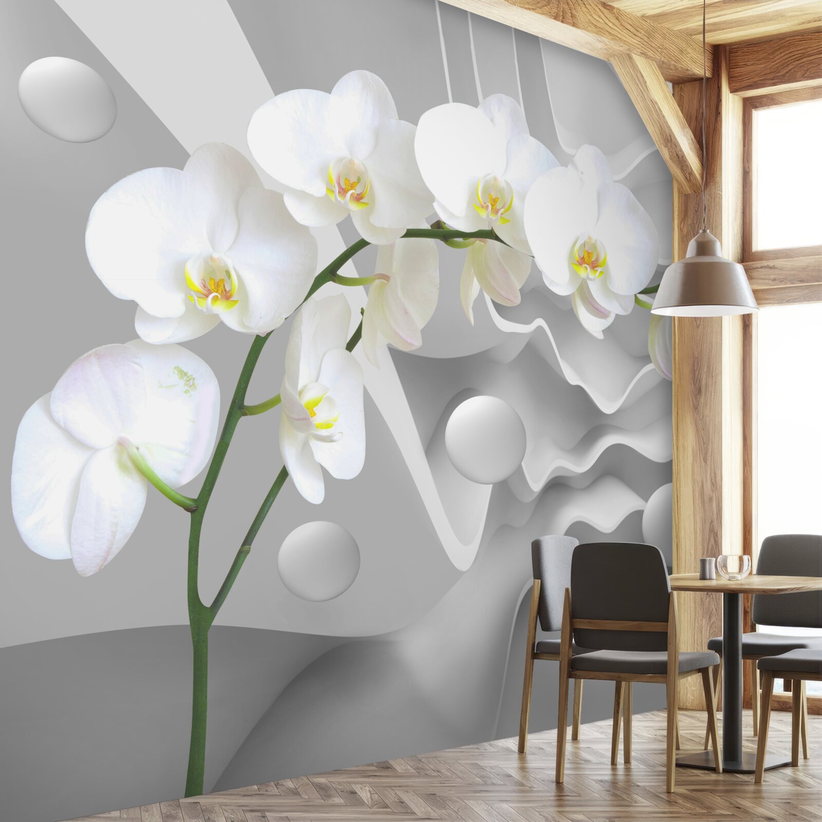 Papier peint abstraction d'une gracieuse orchidée blanche