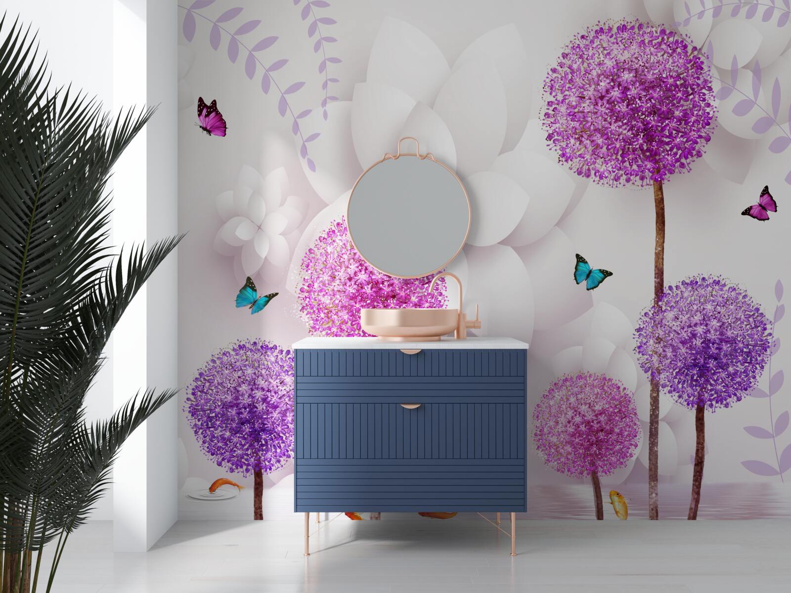 Papier peint des mille-pattes violets sont près de l'eau avec des papillons