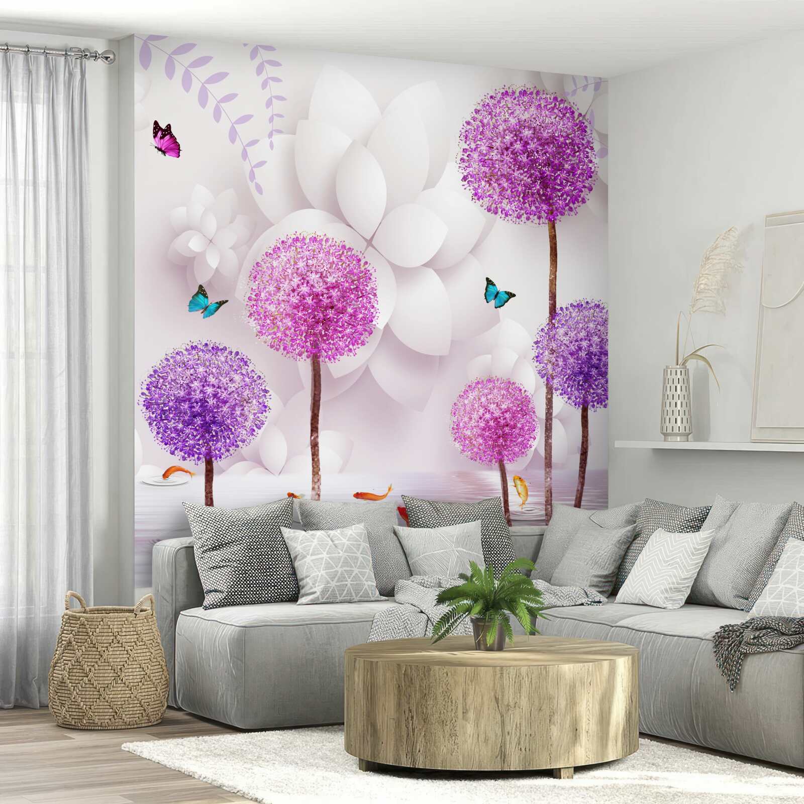 Papier peint des mille-pattes violets sont près de l'eau avec des papillons