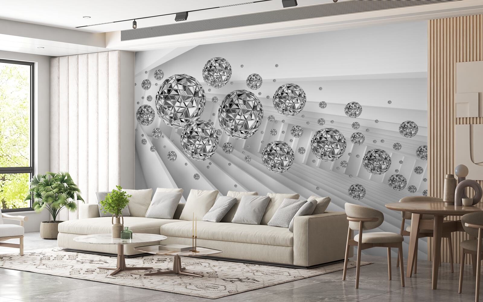 Papier peint boules avec diamants flottants