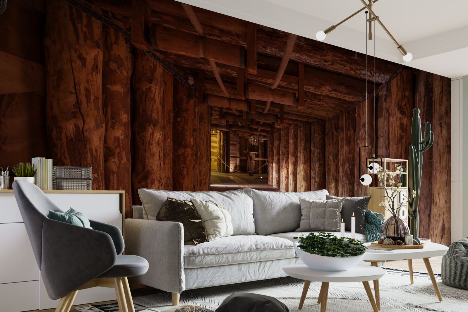 Papier peint couloir souterrain en bois