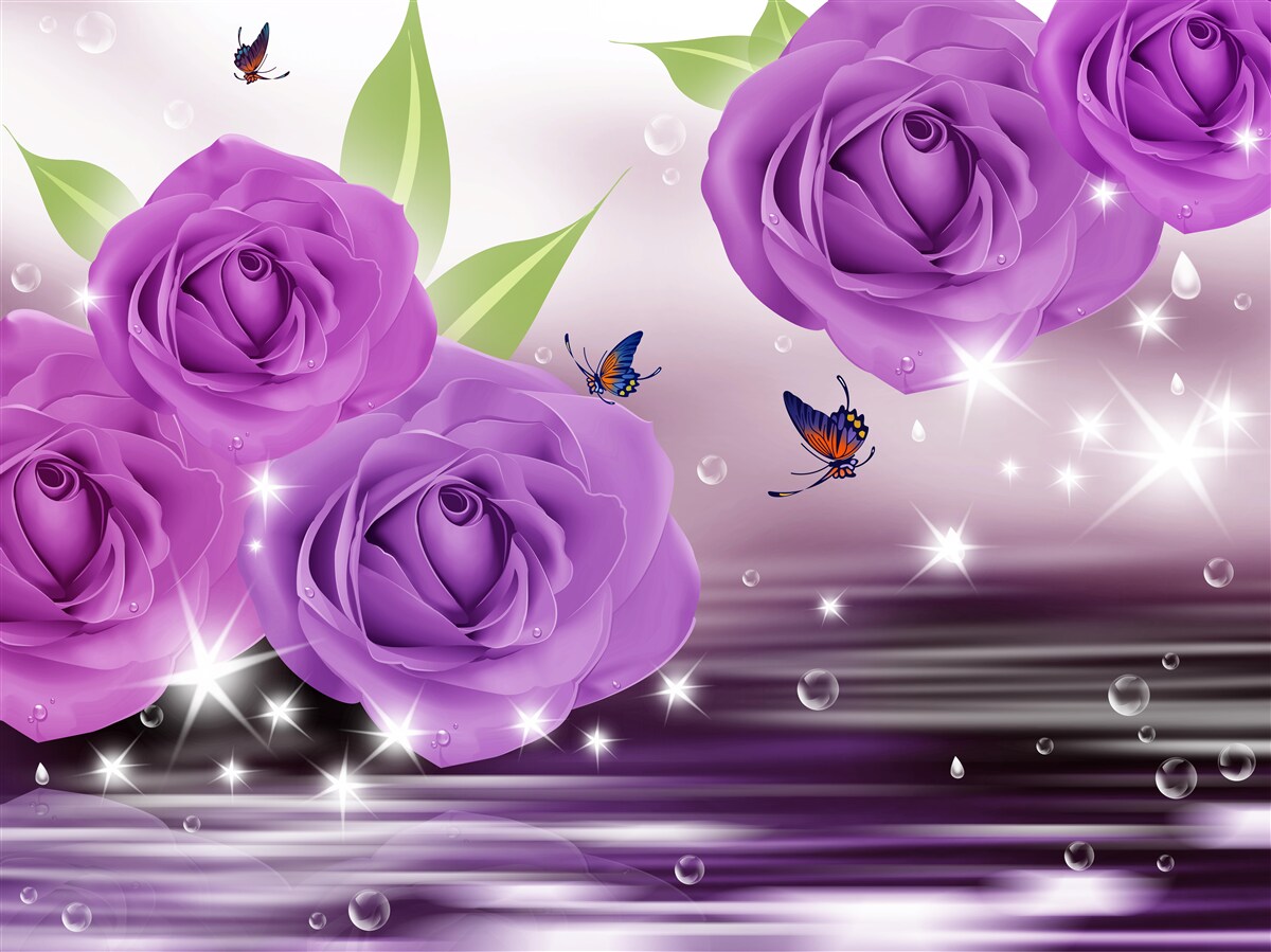 Papier peint rose pourpre à la surface de l'eau avec les oiseaux