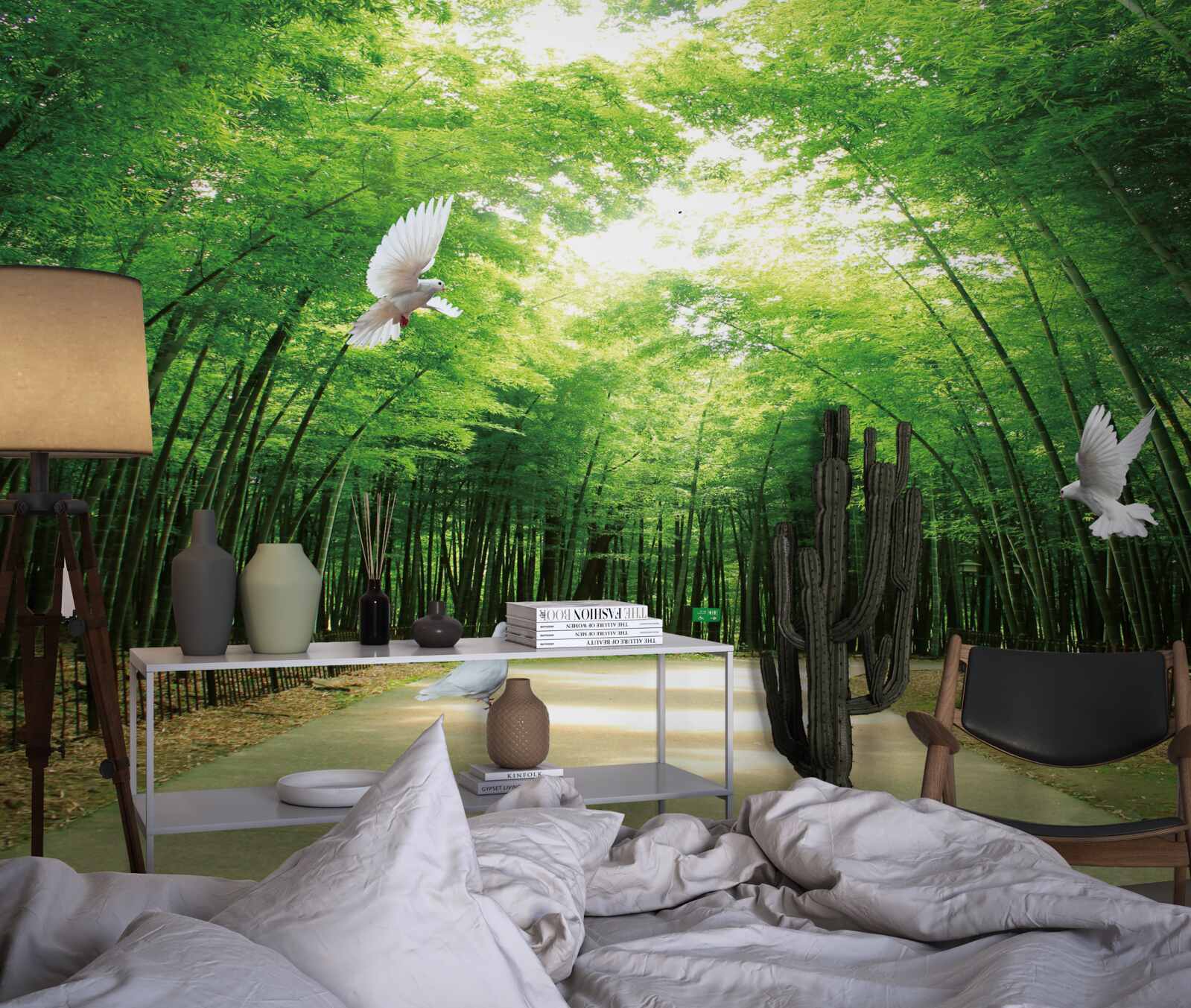 Papier peint forêt dense et verte par une journée ensoleillée