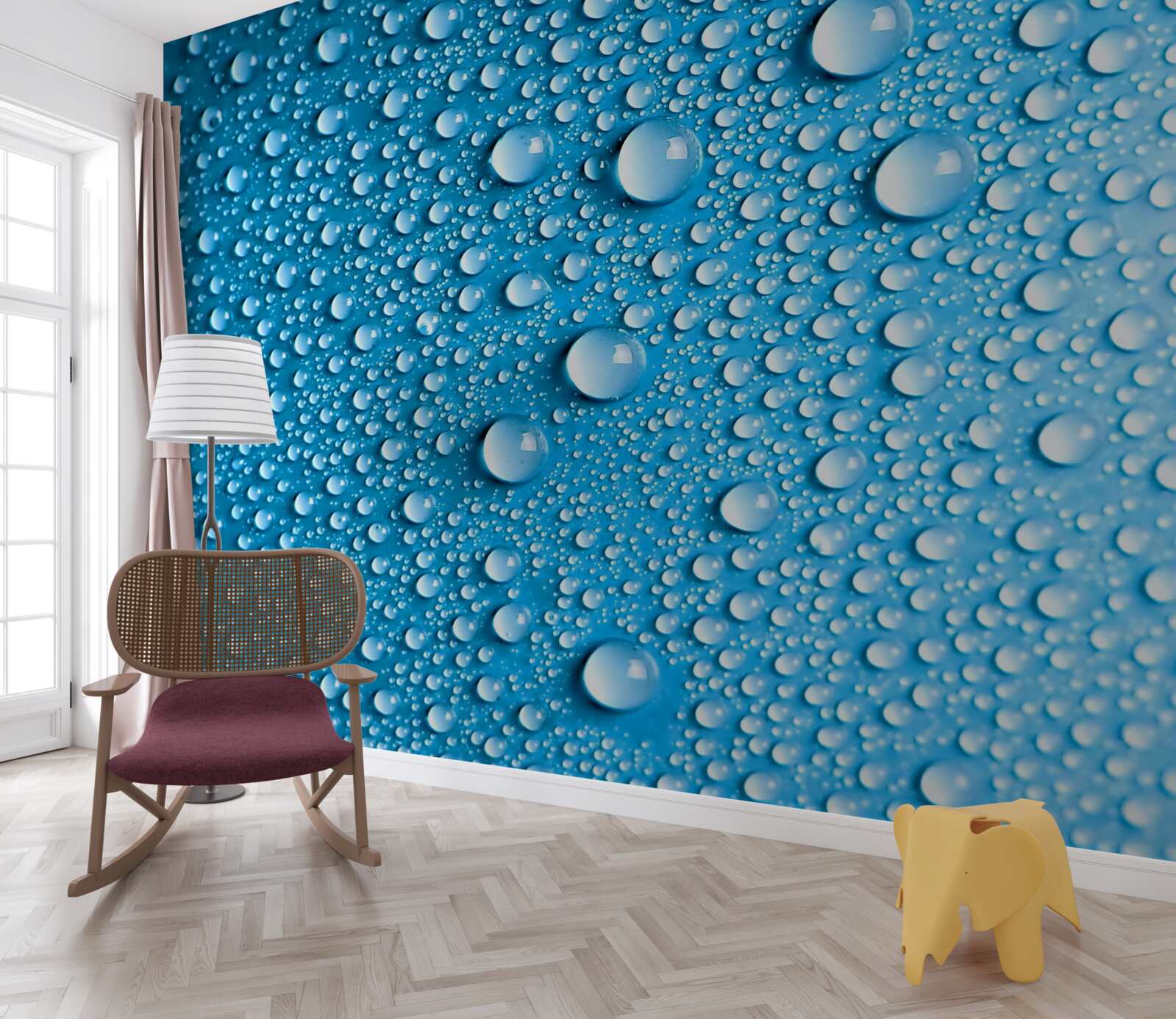 Papier peint grosses gouttes sur fond bleu
