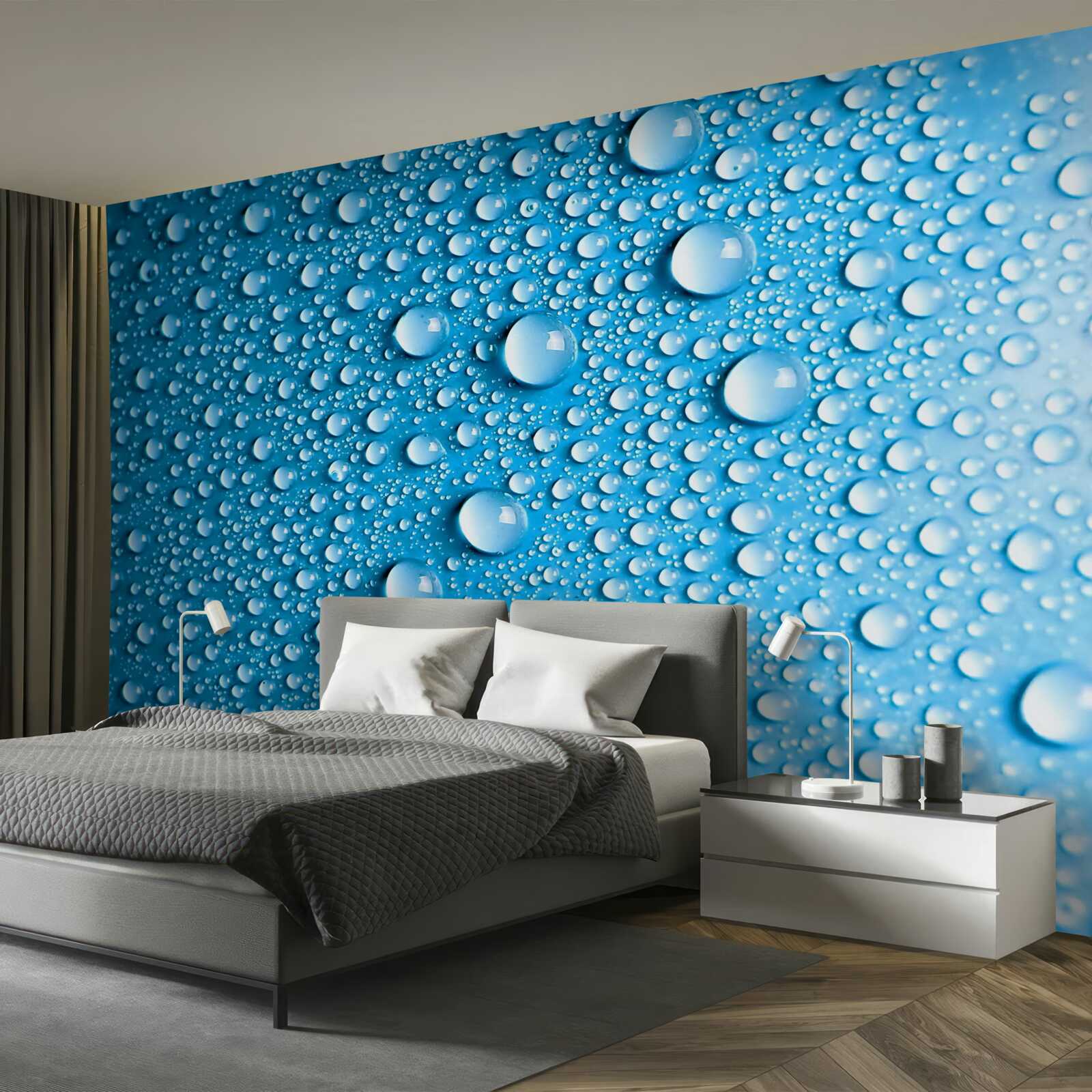 Papier peint grosses gouttes sur fond bleu