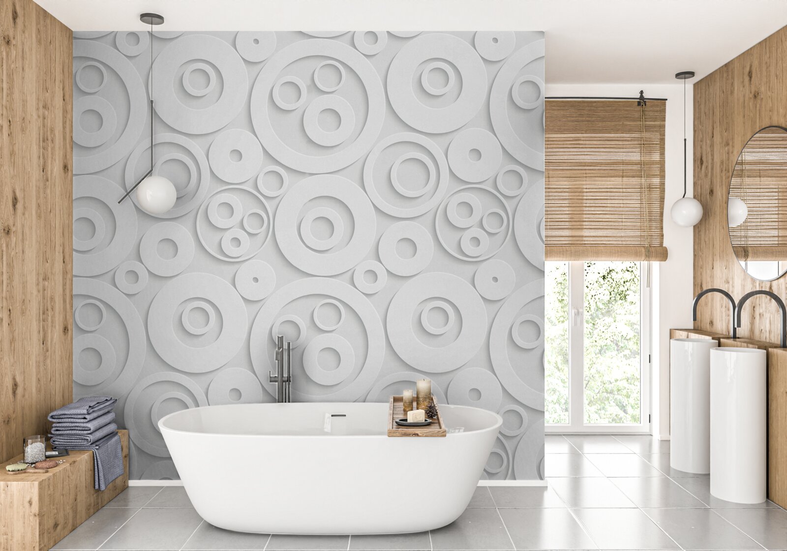 Papier peint cercles blancs sur fond clair