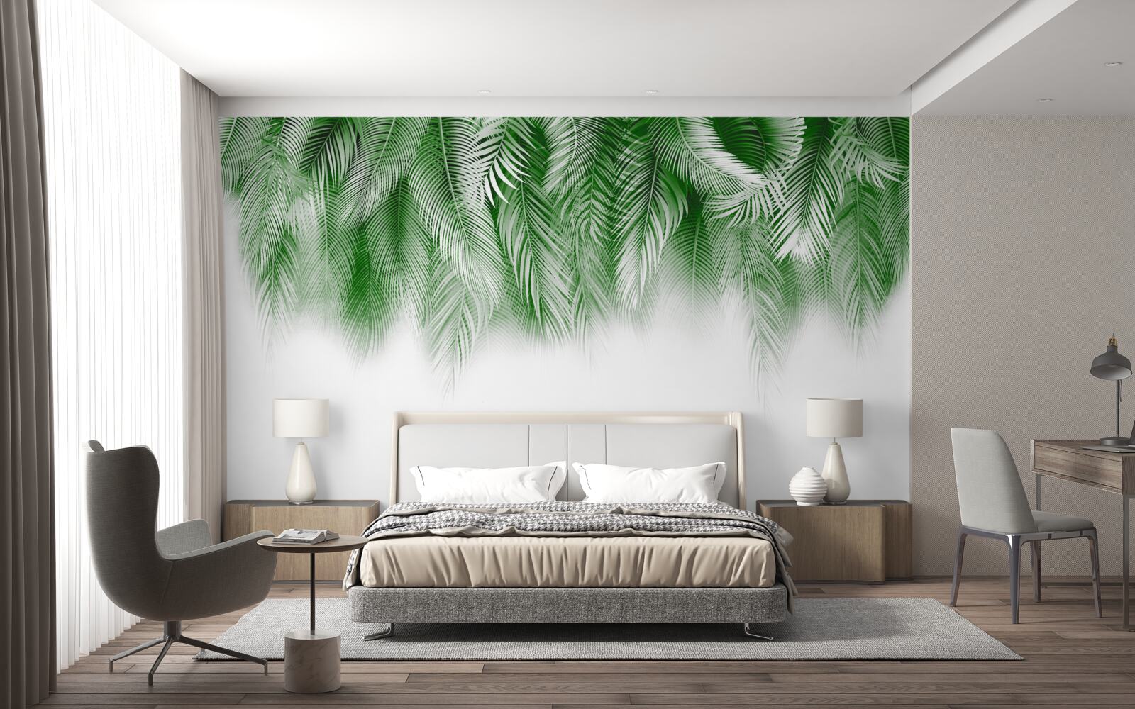 Papier peint feuilles de fougère vert clair