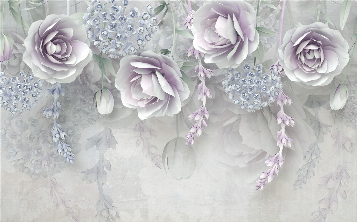 Papier peint roses lumineuses sur fond gris
