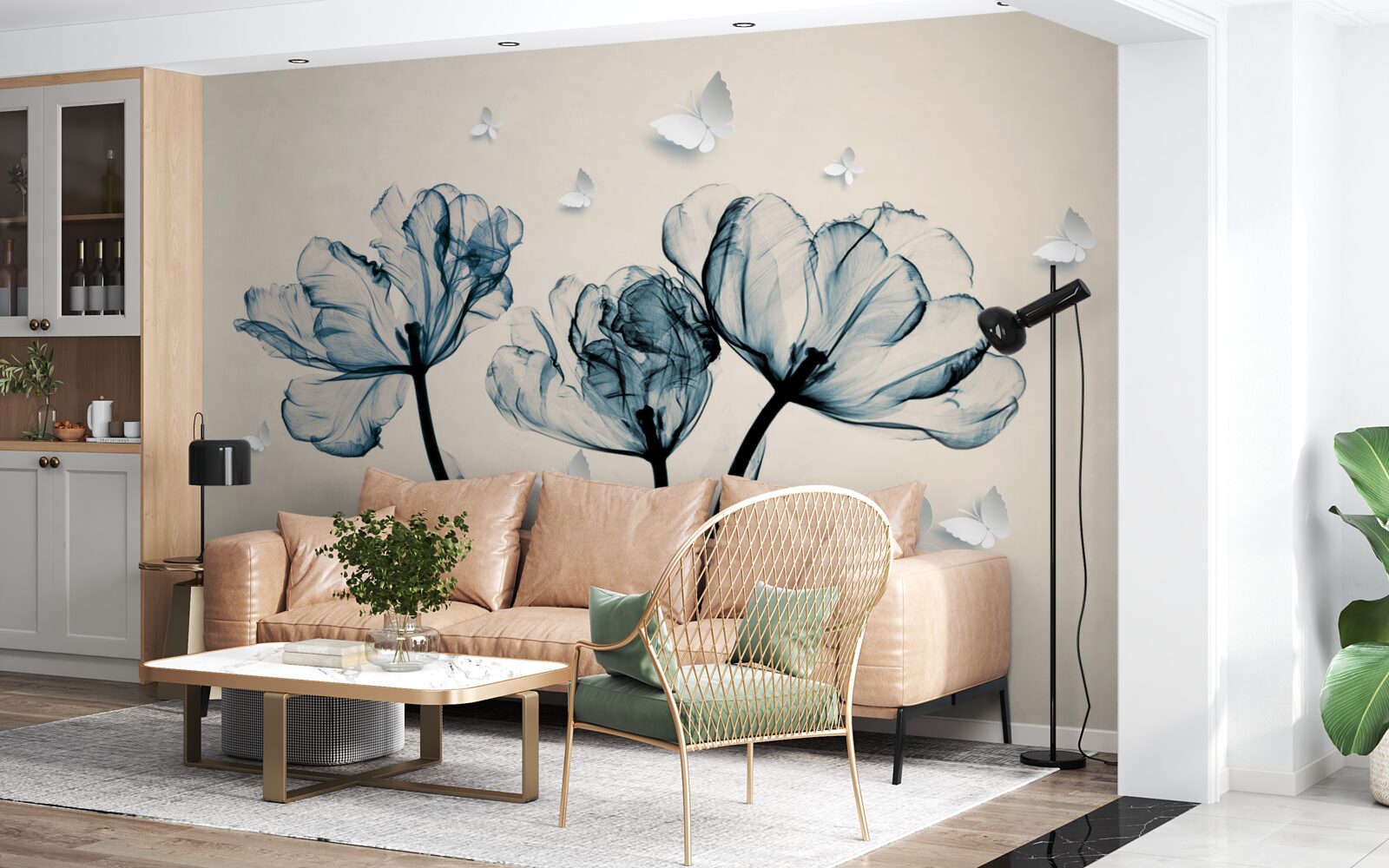 Papier peint des papillons de nuit légers survolent les plantes