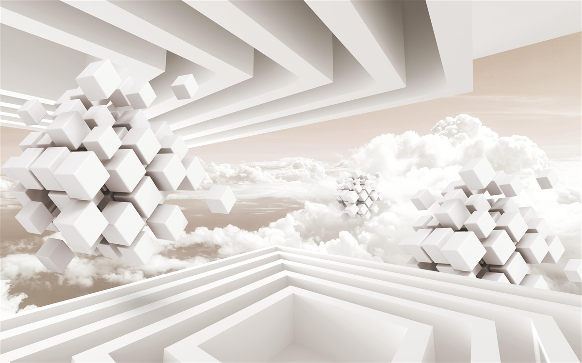 Papier peint Nuages en 3D sur une surface lumineuse