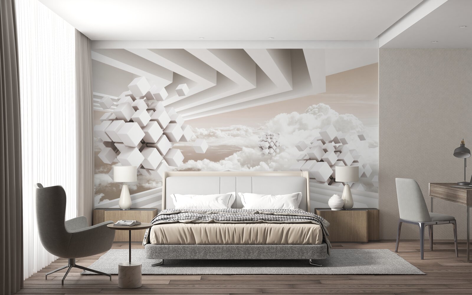 Papier peint Nuages en 3D sur une surface lumineuse
