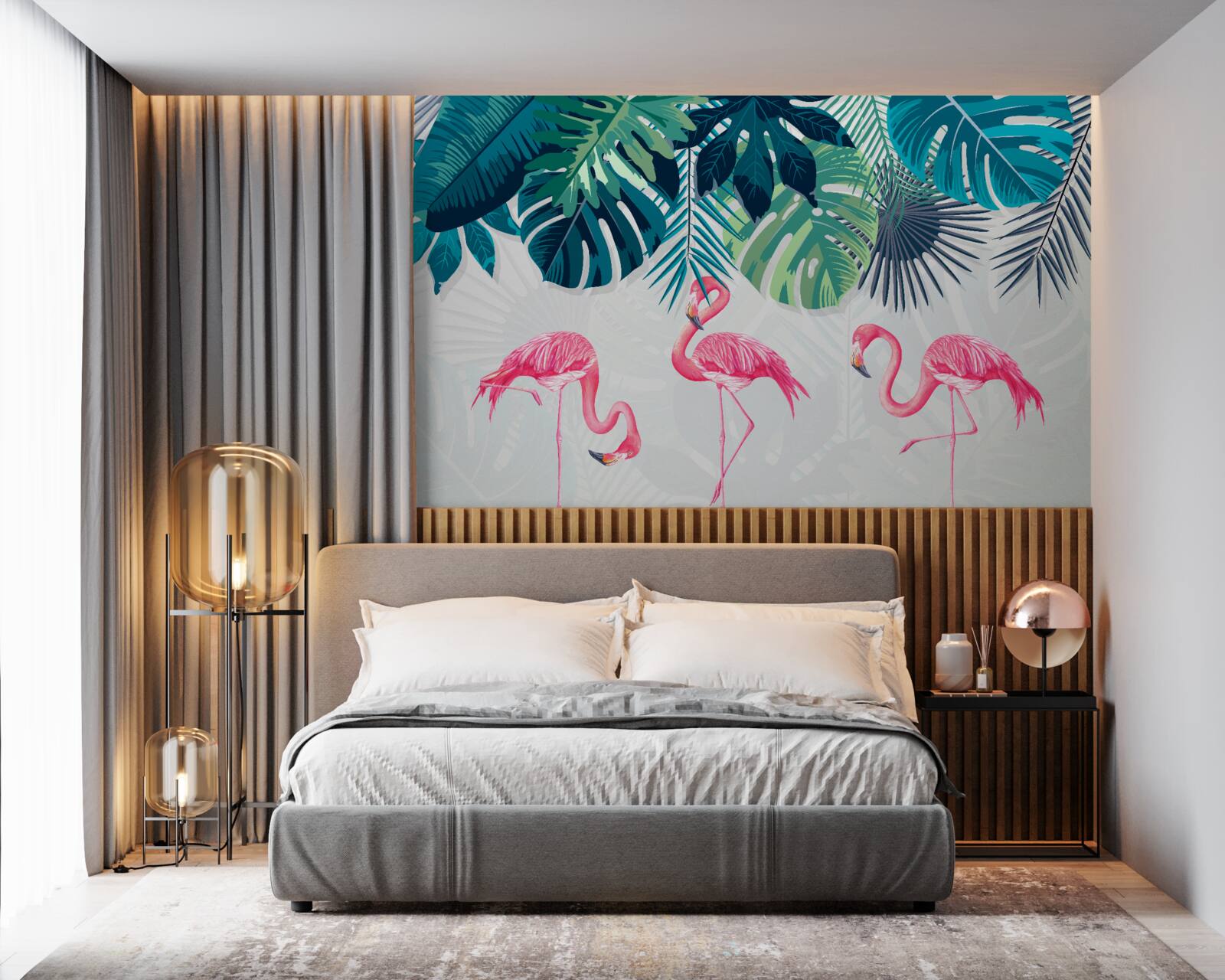 Papier peint forêts tropicales avec flamants roses