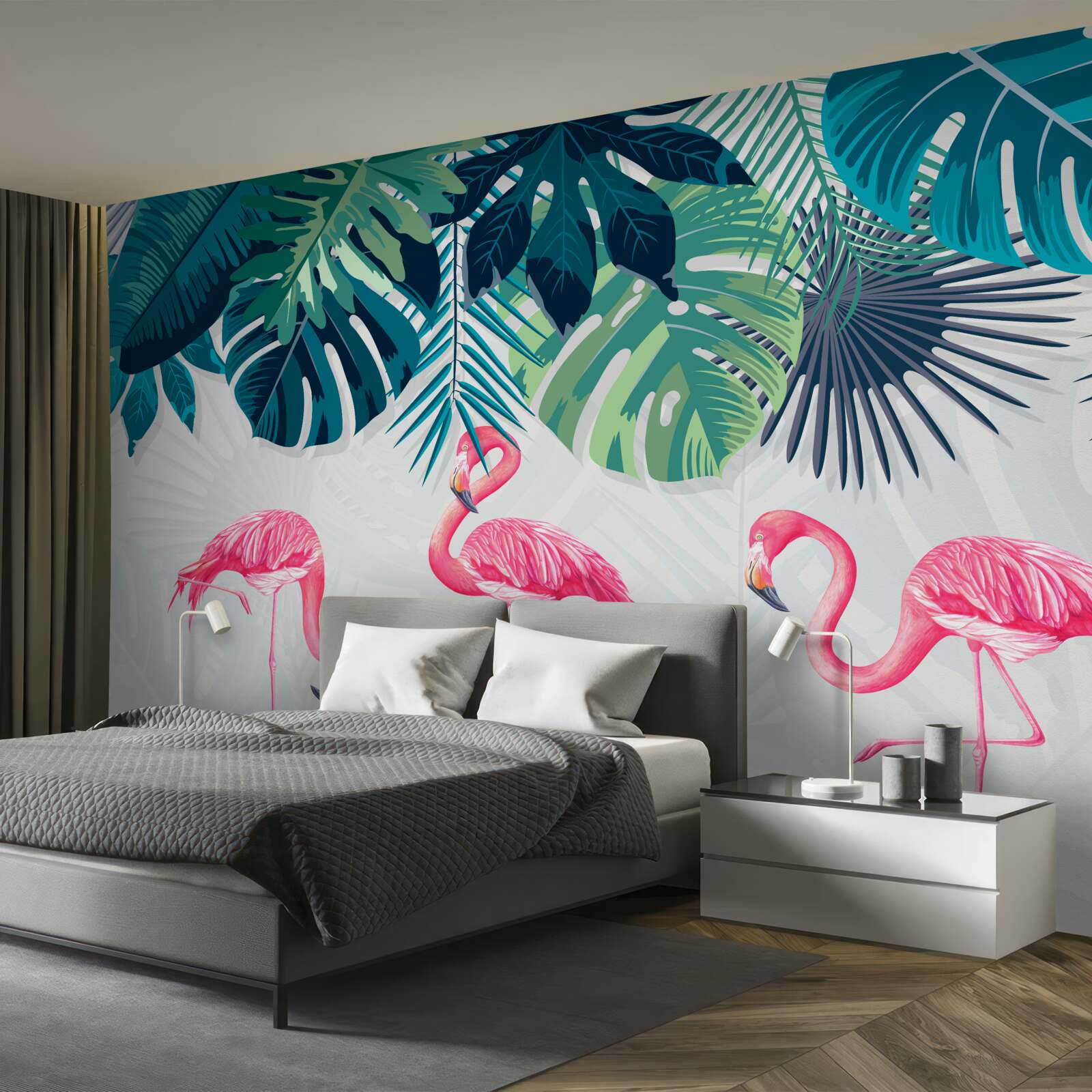 Papier peint forêts tropicales avec flamants roses