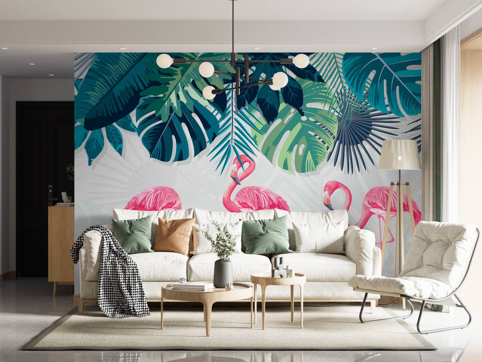 Papier peint forêts tropicales avec flamants roses