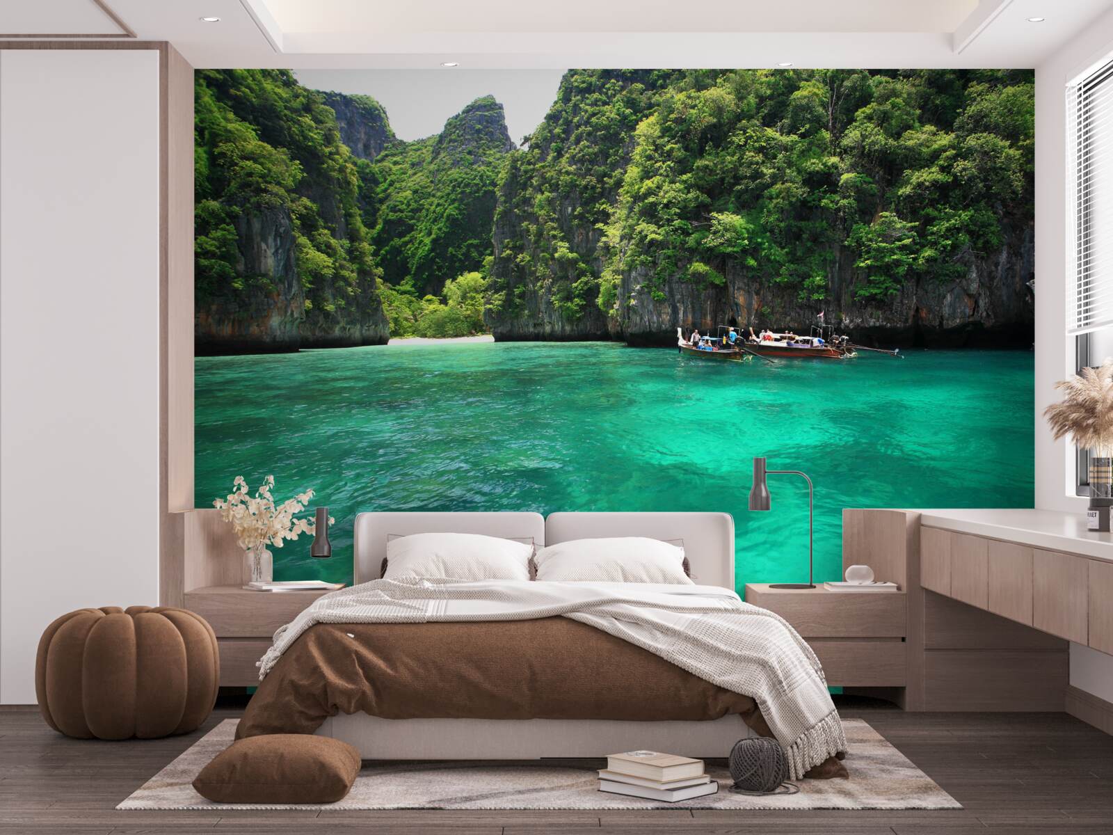 Papier peint eaux turquoises et îles aux montagnes d'émeraude