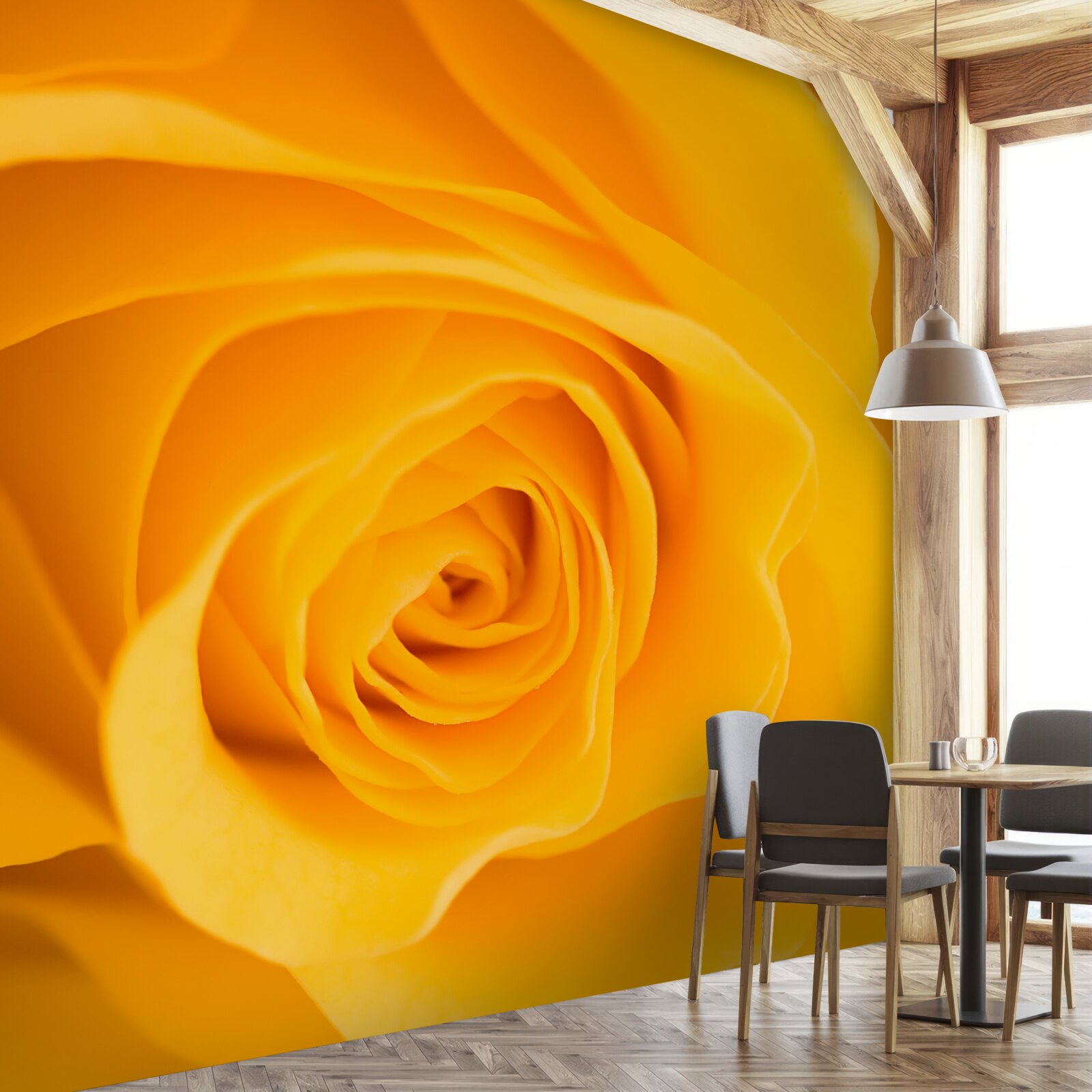 Papier peint fleur de rose jaune luxuriante