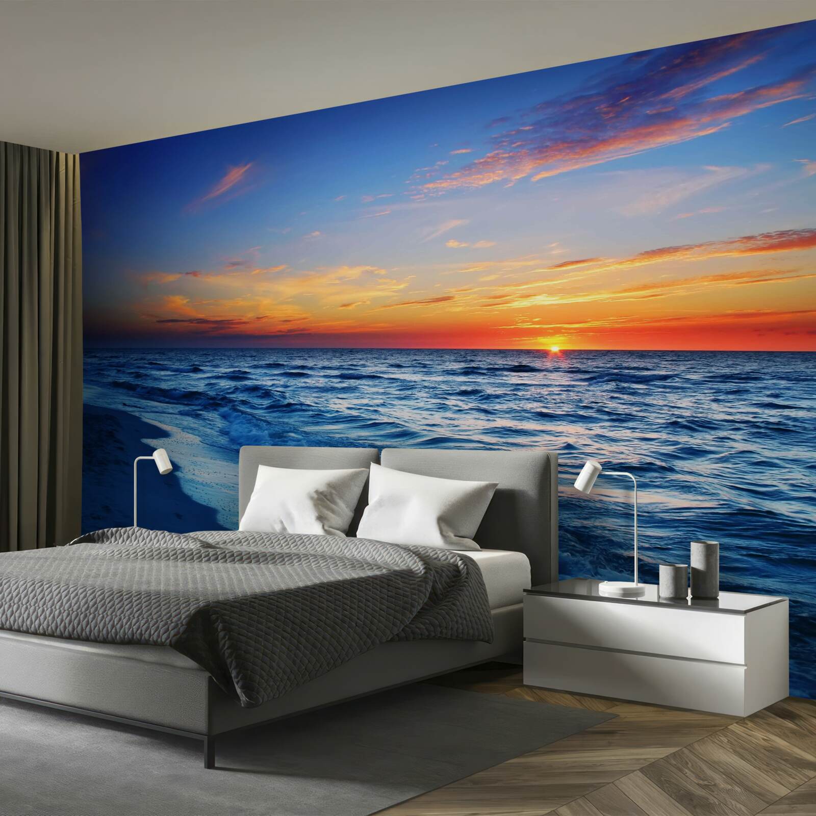 Papier peint le soleil couchant et les vagues écumantes