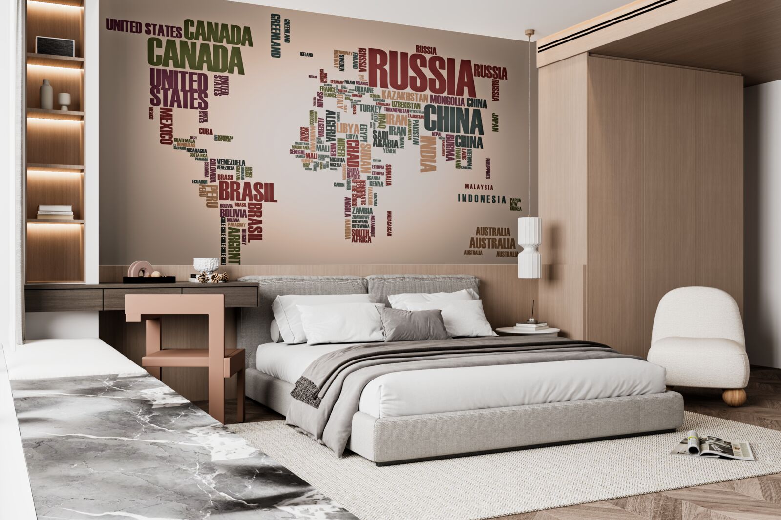 Papier peint une carte mondiale des noms de pays