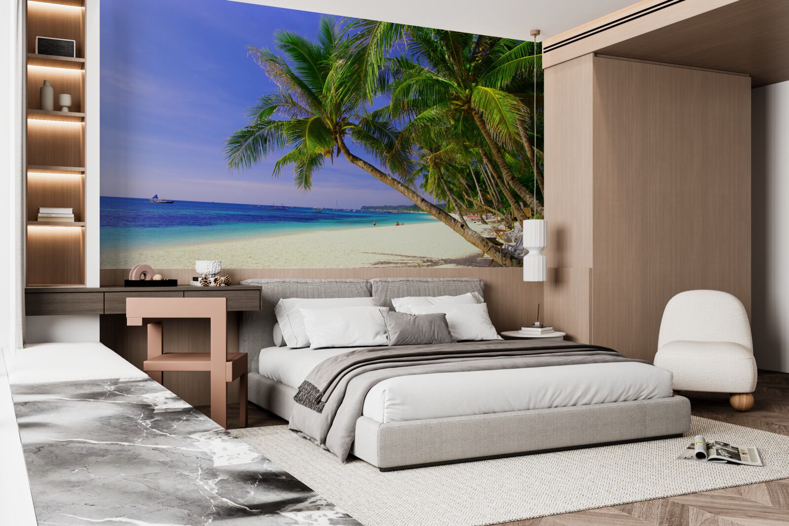 Papier peint des plages de sable avec des palmiers et un océan calme
