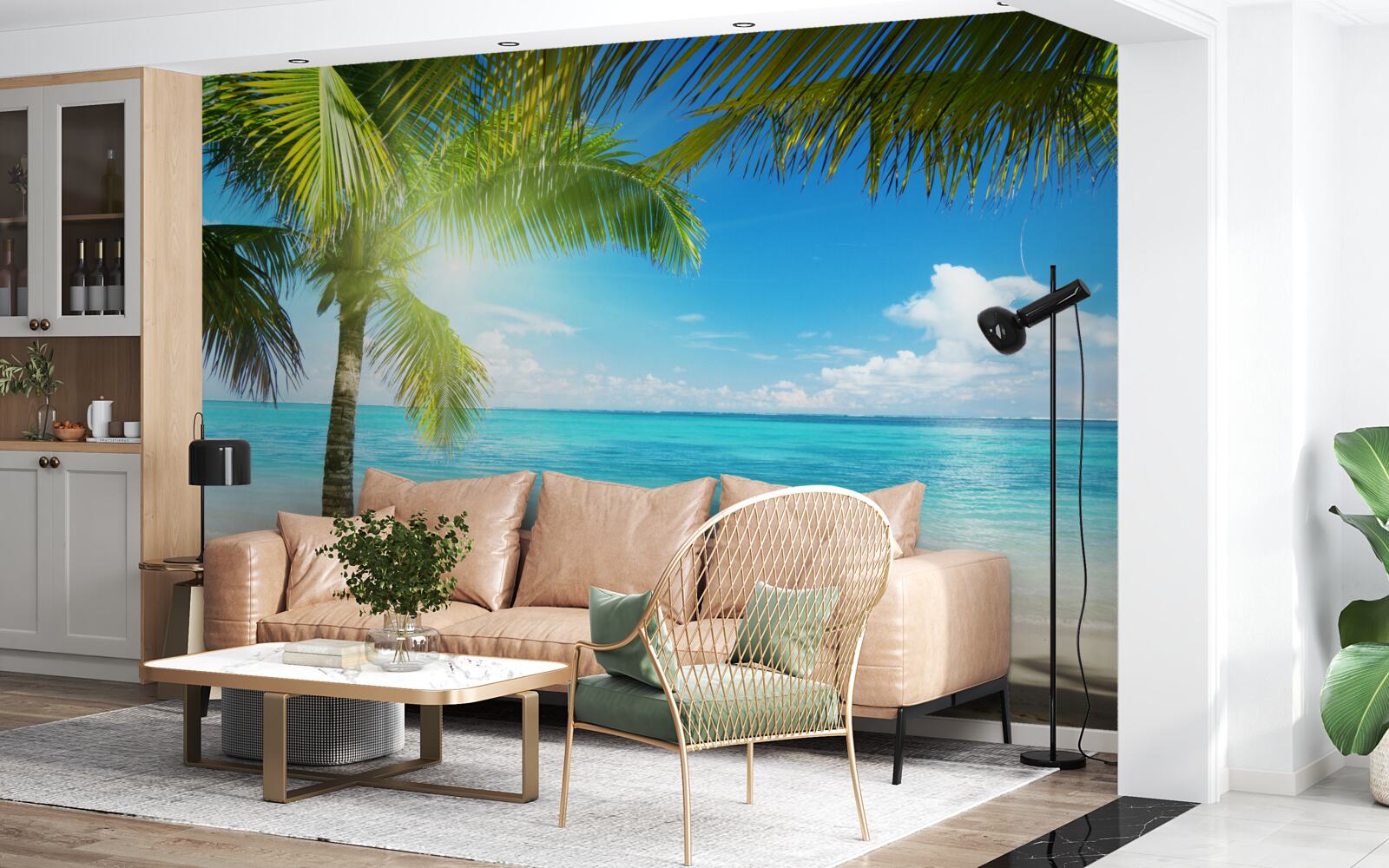 Papier peint plage exotique paisible ornée de palmiers
