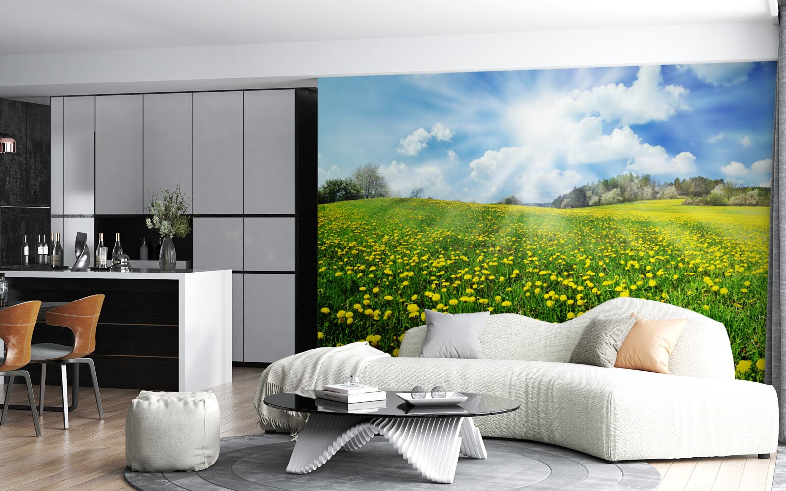 Papier peint la lumière du soleil illumine un champ de tournesols