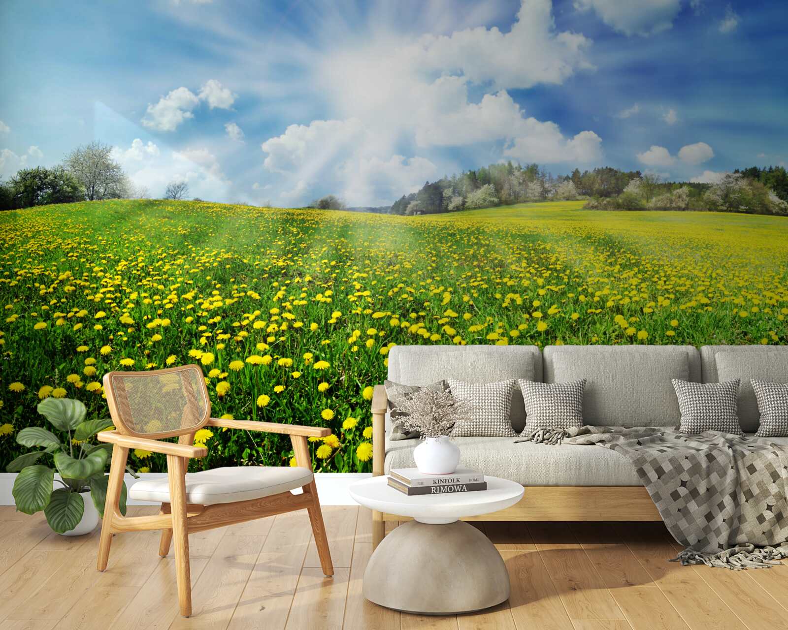 Papier peint la lumière du soleil illumine un champ de tournesols