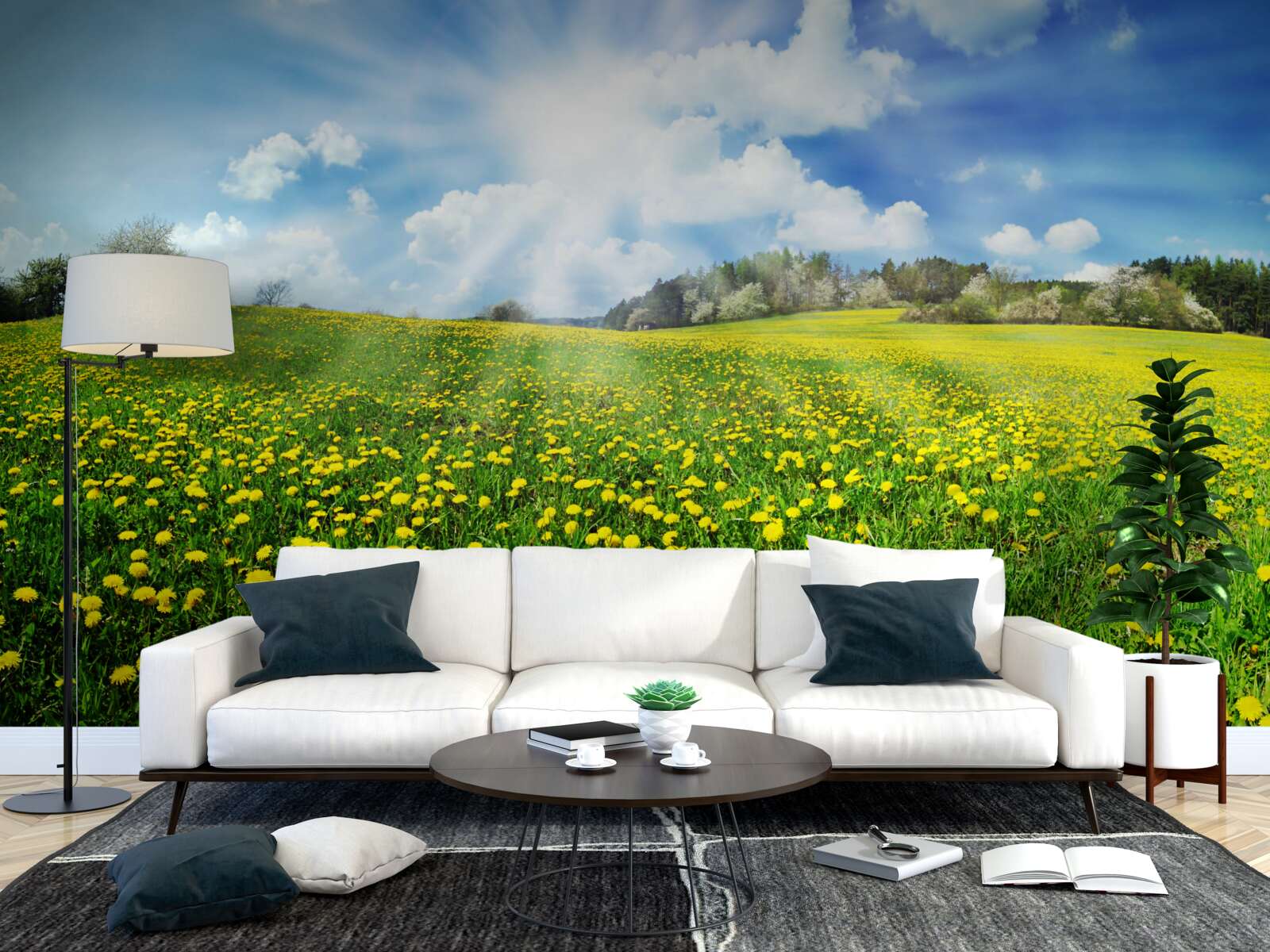 Papier peint la lumière du soleil illumine un champ de tournesols