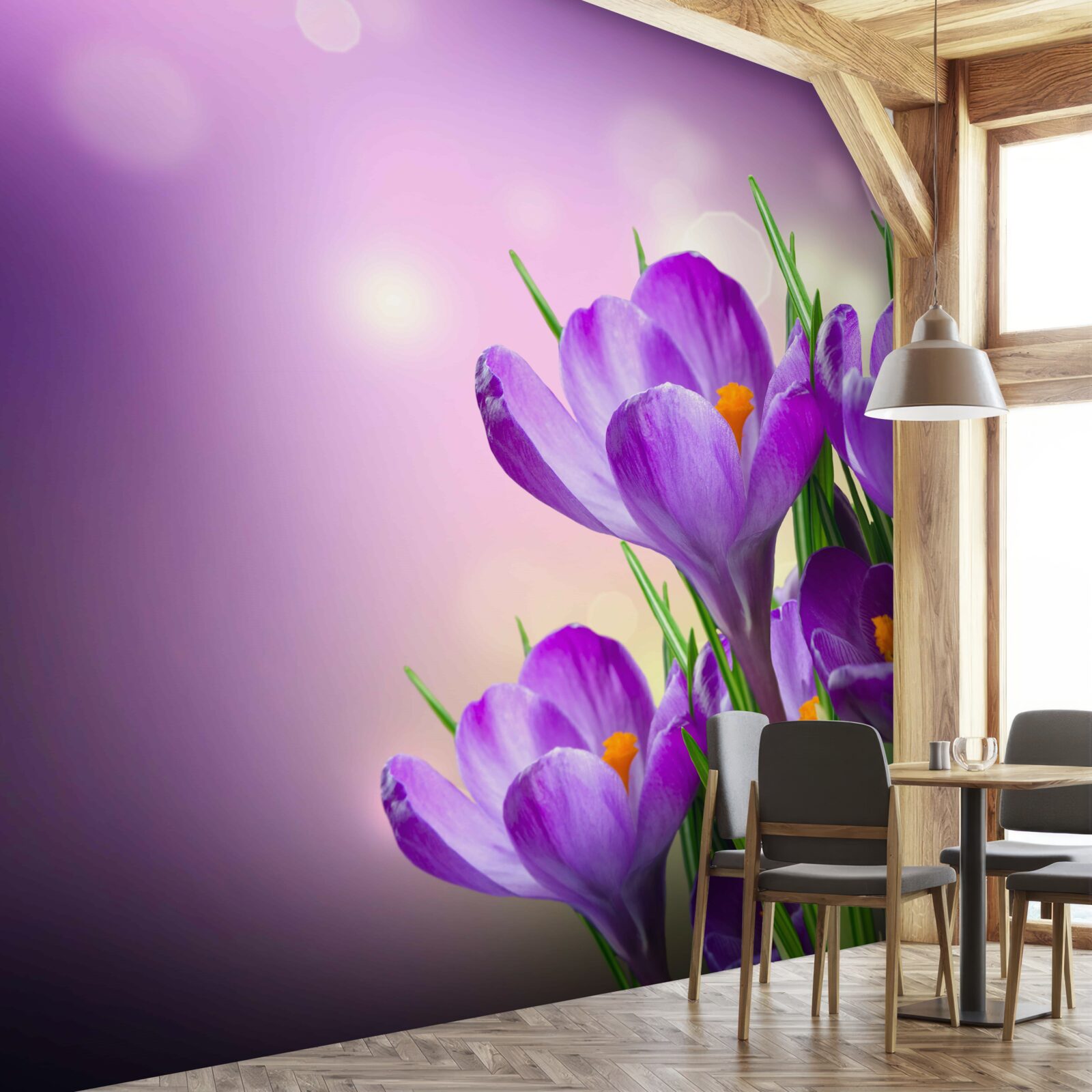 Papier peint à l'aube, les iris s'épanouissent dans une délicate teinte violette
