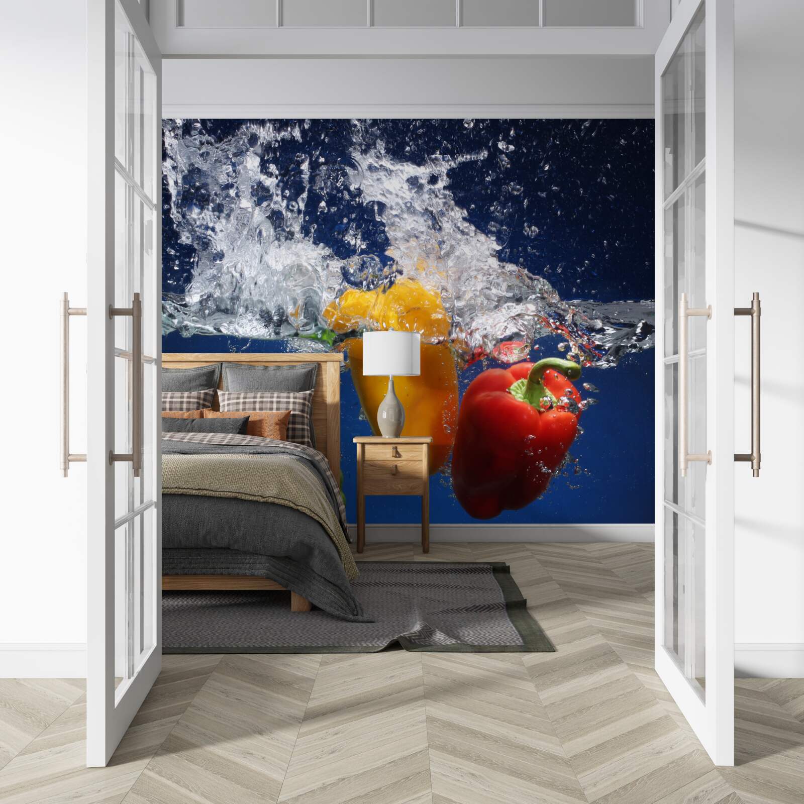 Papier peint poivrons sous l'eau courante