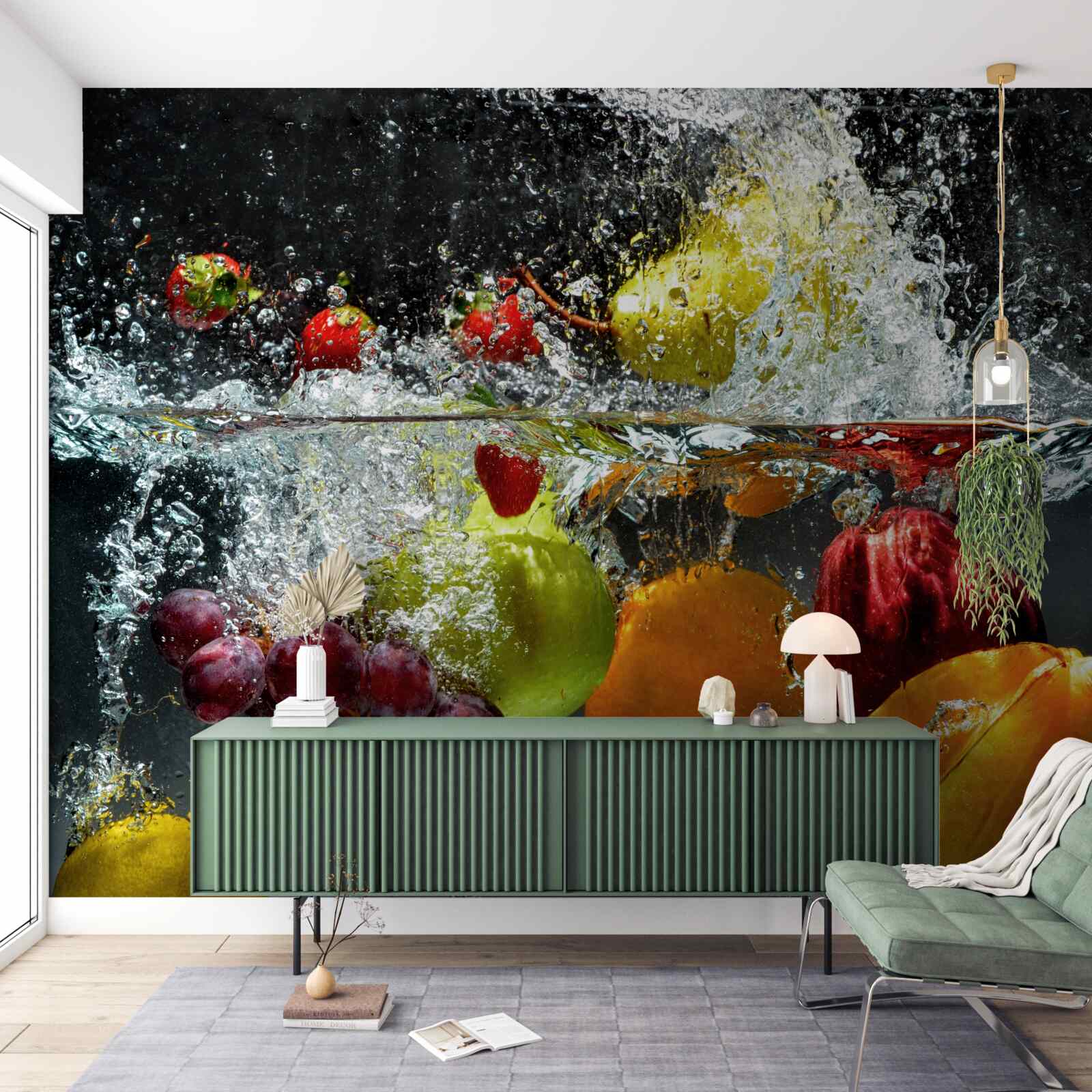 Papier peint légumes et fruits sous l'eau